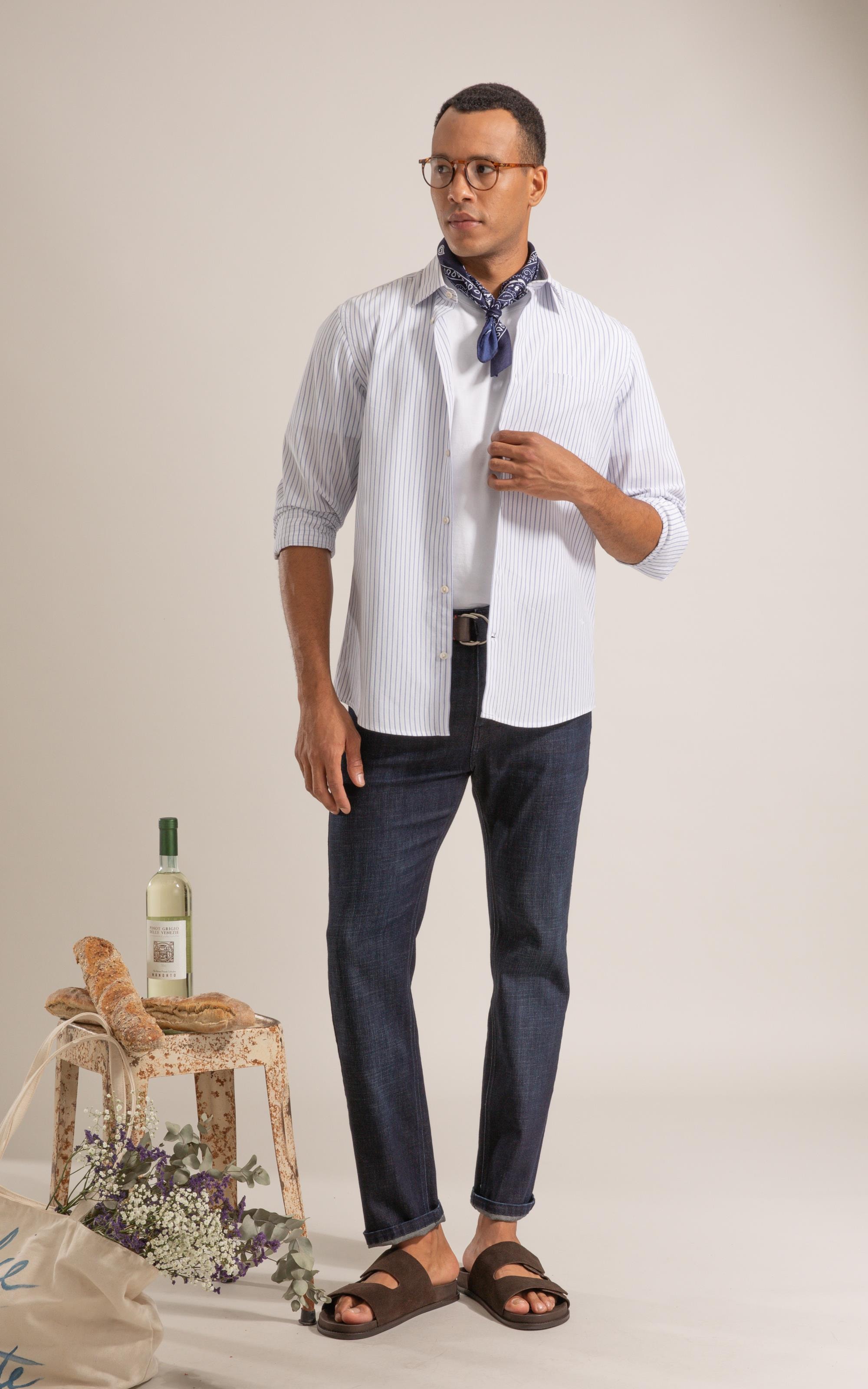 Long Sleeve Lorenzo Strpd Traveler Shirt Azul Bic