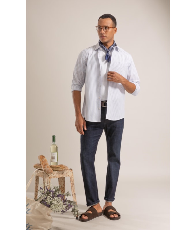 Long Sleeve Lorenzo Strpd Traveler Shirt Azul Bic