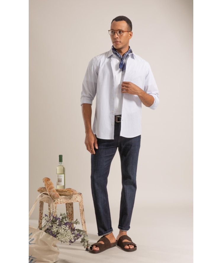 Long Sleeve Lorenzo Strpd Traveler Shirt Azul Bic