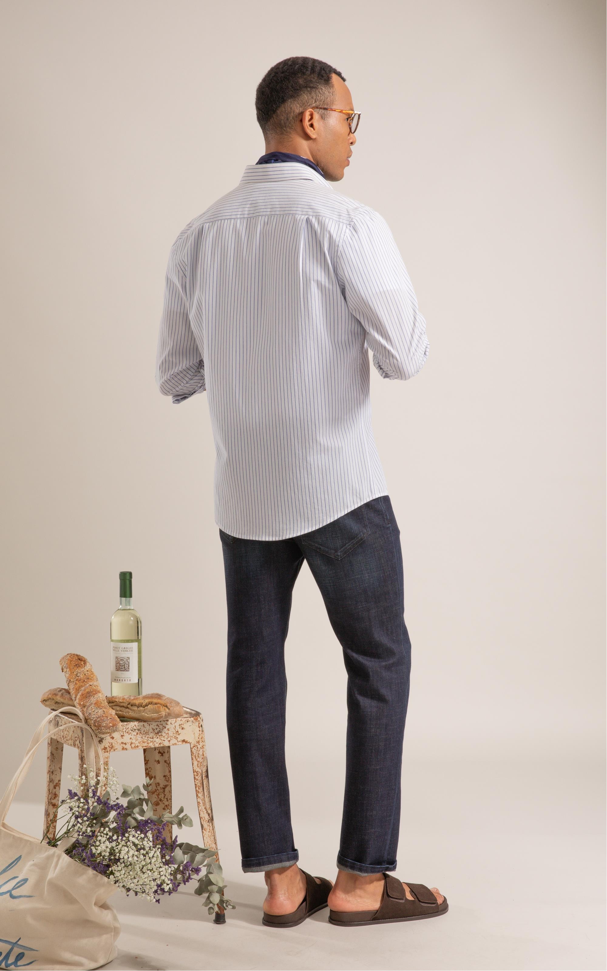 Long Sleeve Lorenzo Strpd Traveler Shirt Azul Bic