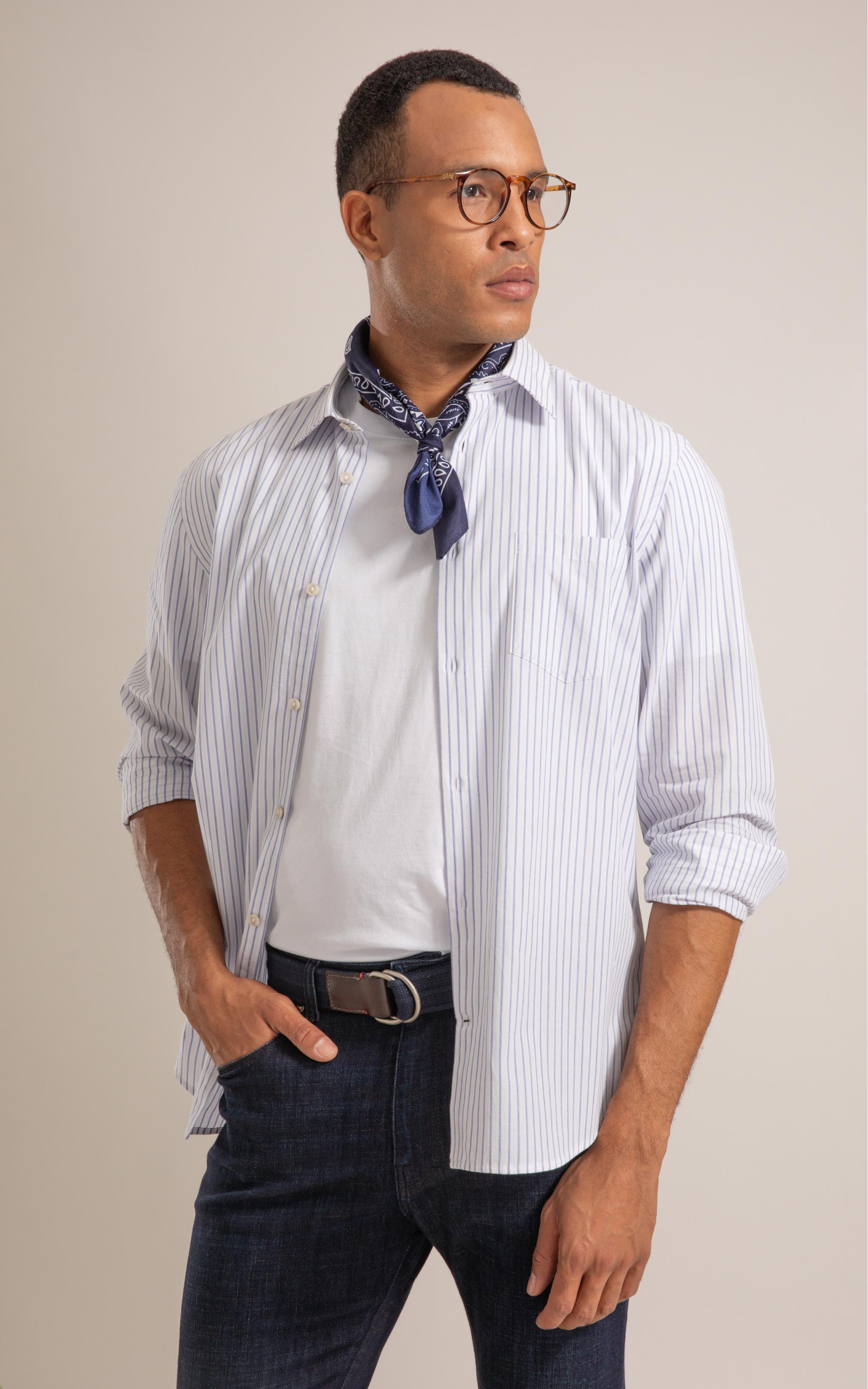 Long Sleeve Lorenzo Strpd Traveler Shirt Azul Bic
