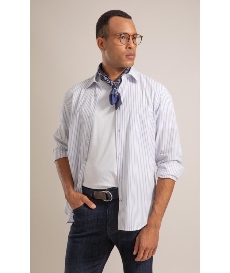 Long Sleeve Lorenzo Strpd Traveler Shirt Azul Bic