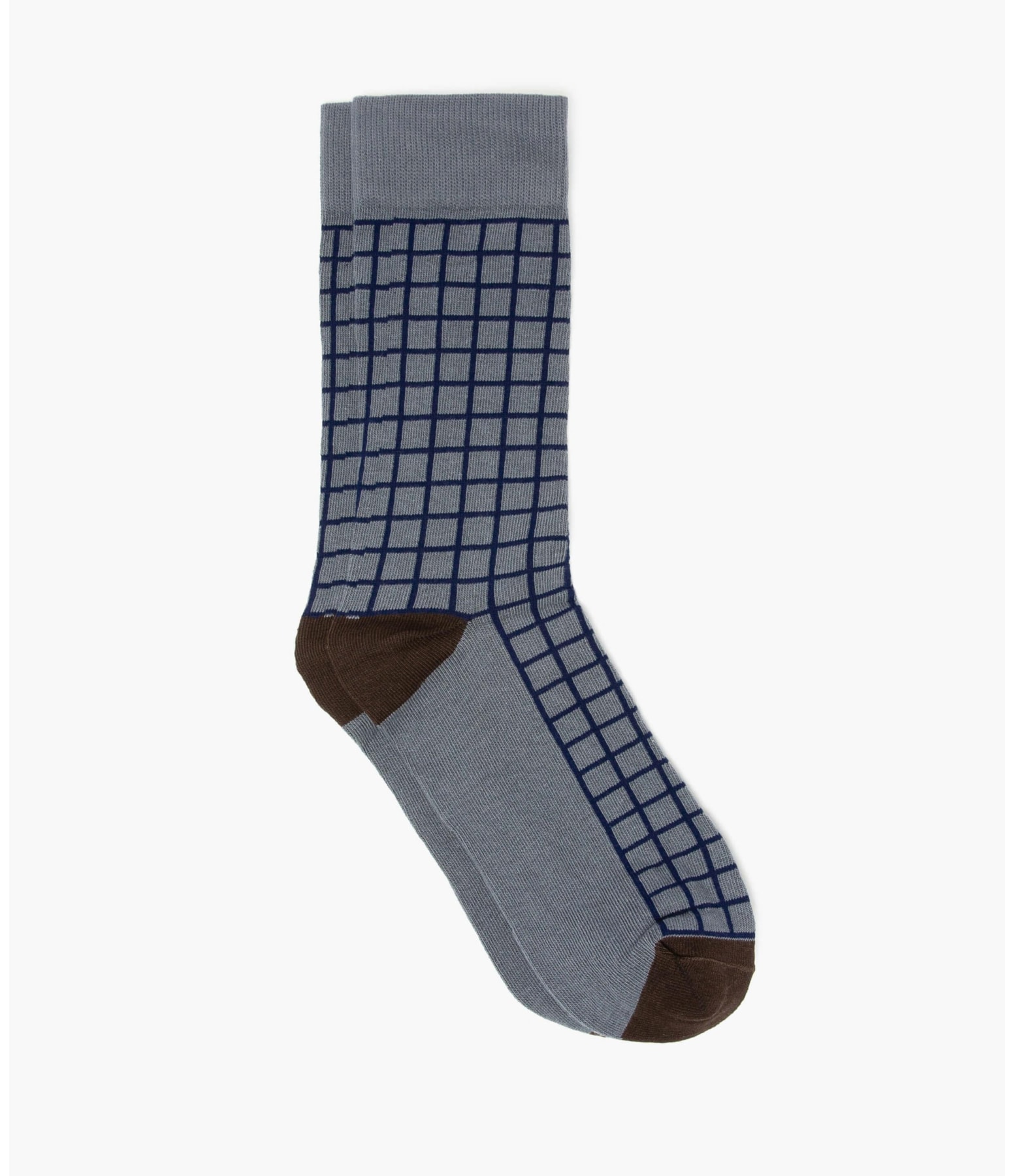 Meia Linho  Grid  Cinza Mescla