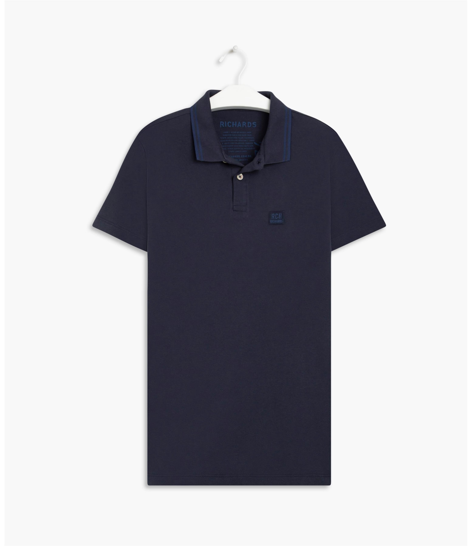 Polo 1/2 Malha Com Friso e Patch Bordado Azul Jeans