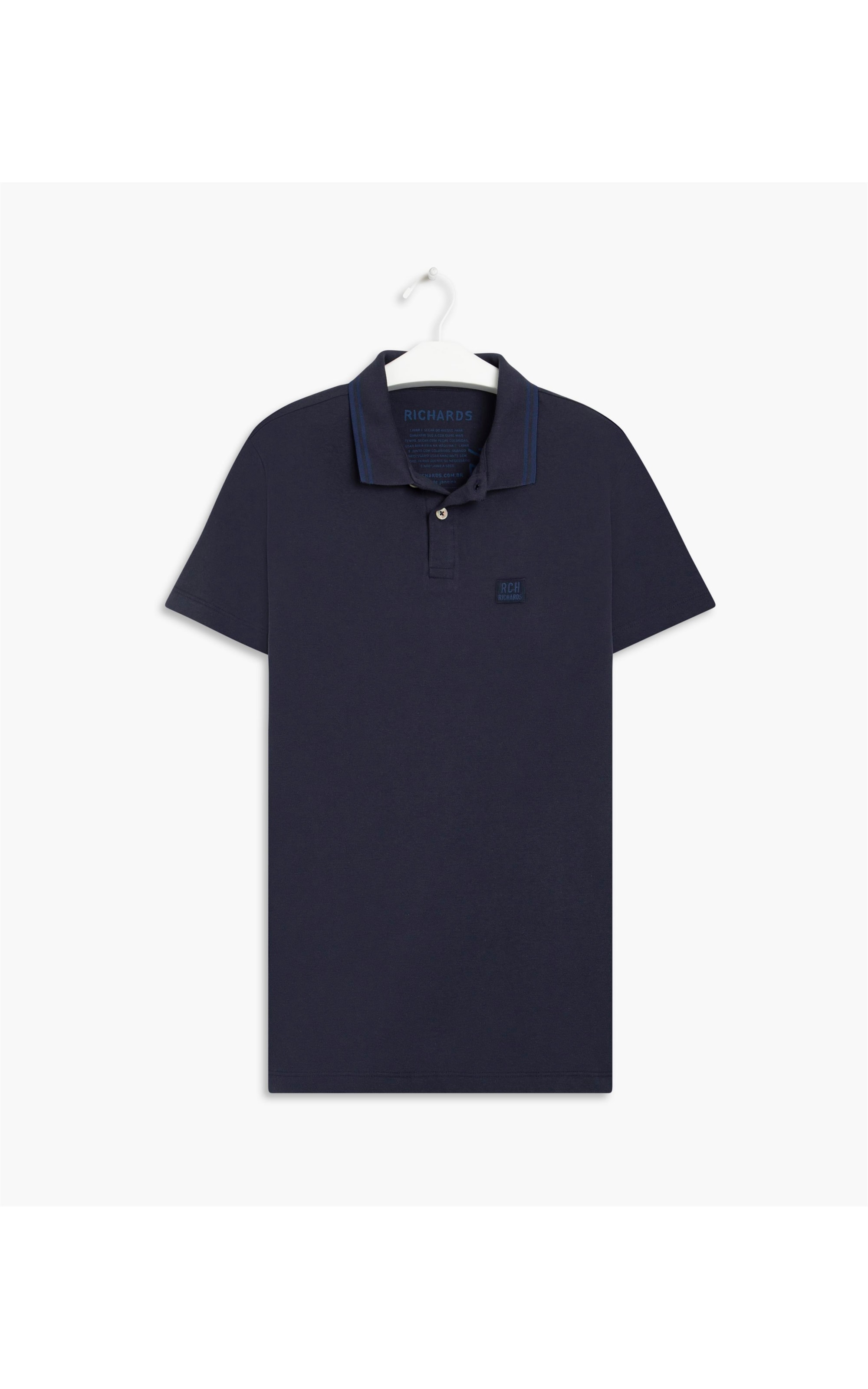 Polo 1/2 Malha Com Friso e Patch Bordado Azul Jeans