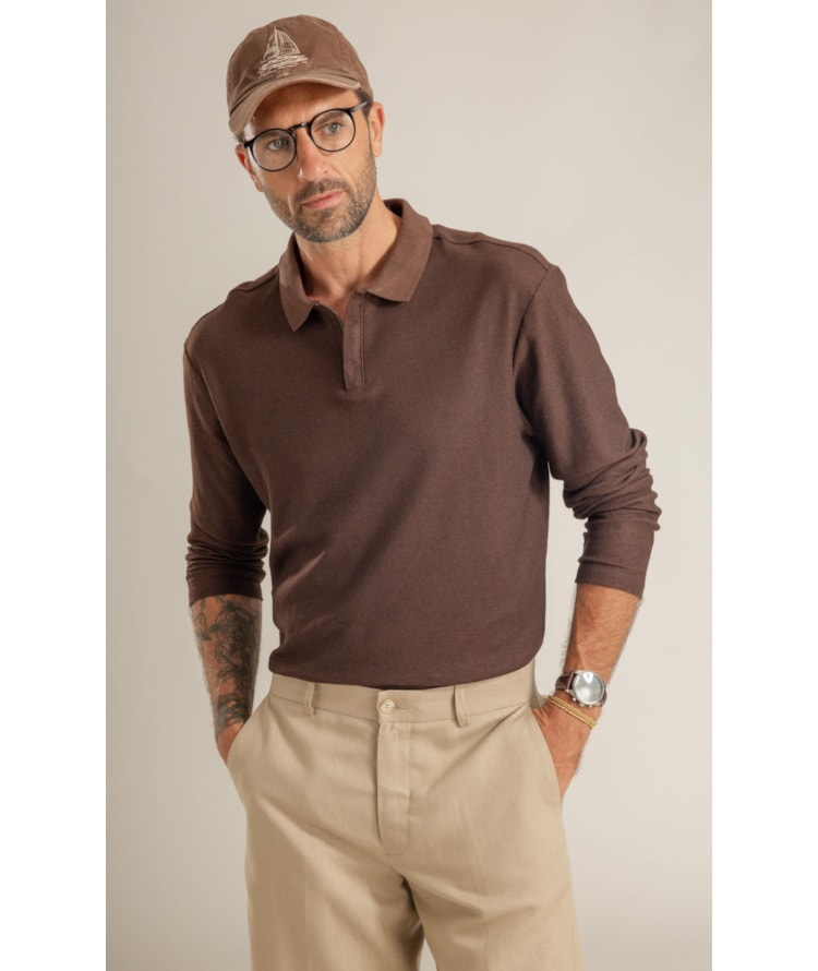 Polo Favo Com Ziper Ml Marrom Mescla