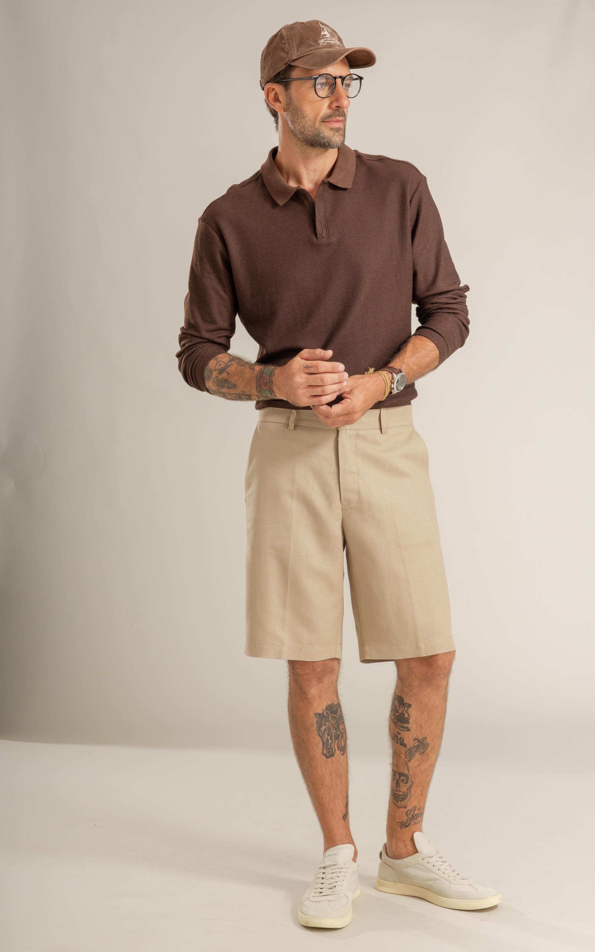Polo Favo Com Ziper Ml Marrom Mescla