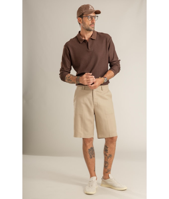 Polo Favo Com Ziper Ml Marrom Mescla