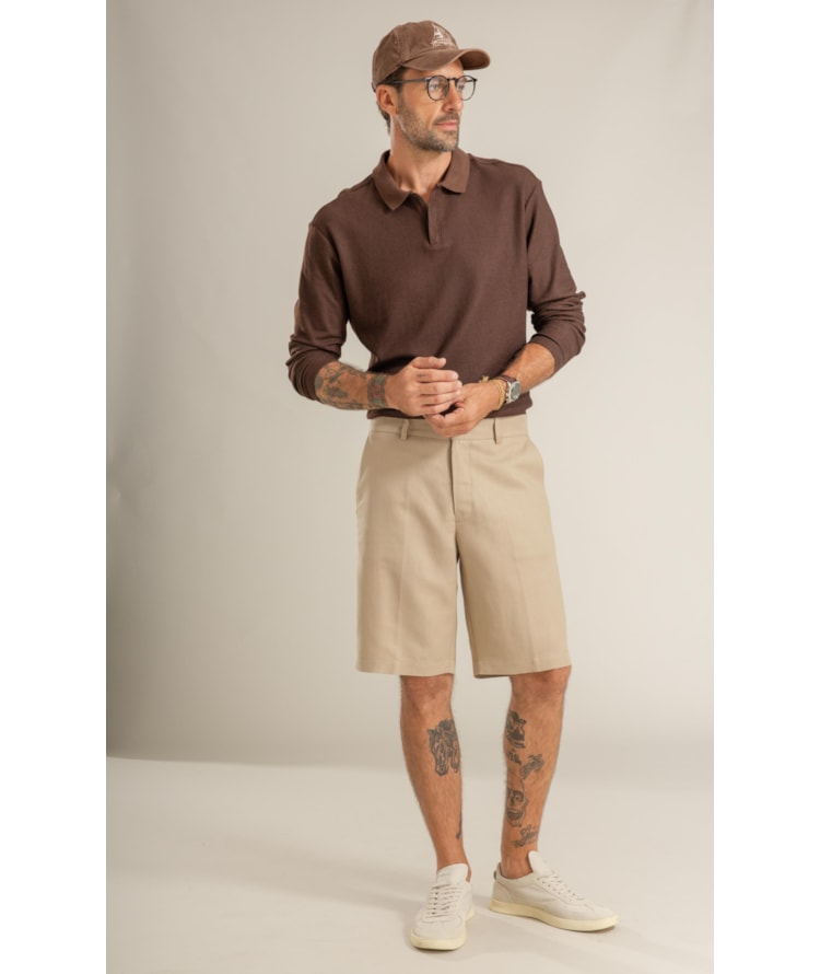Polo Favo Com Ziper Ml Marrom Mescla