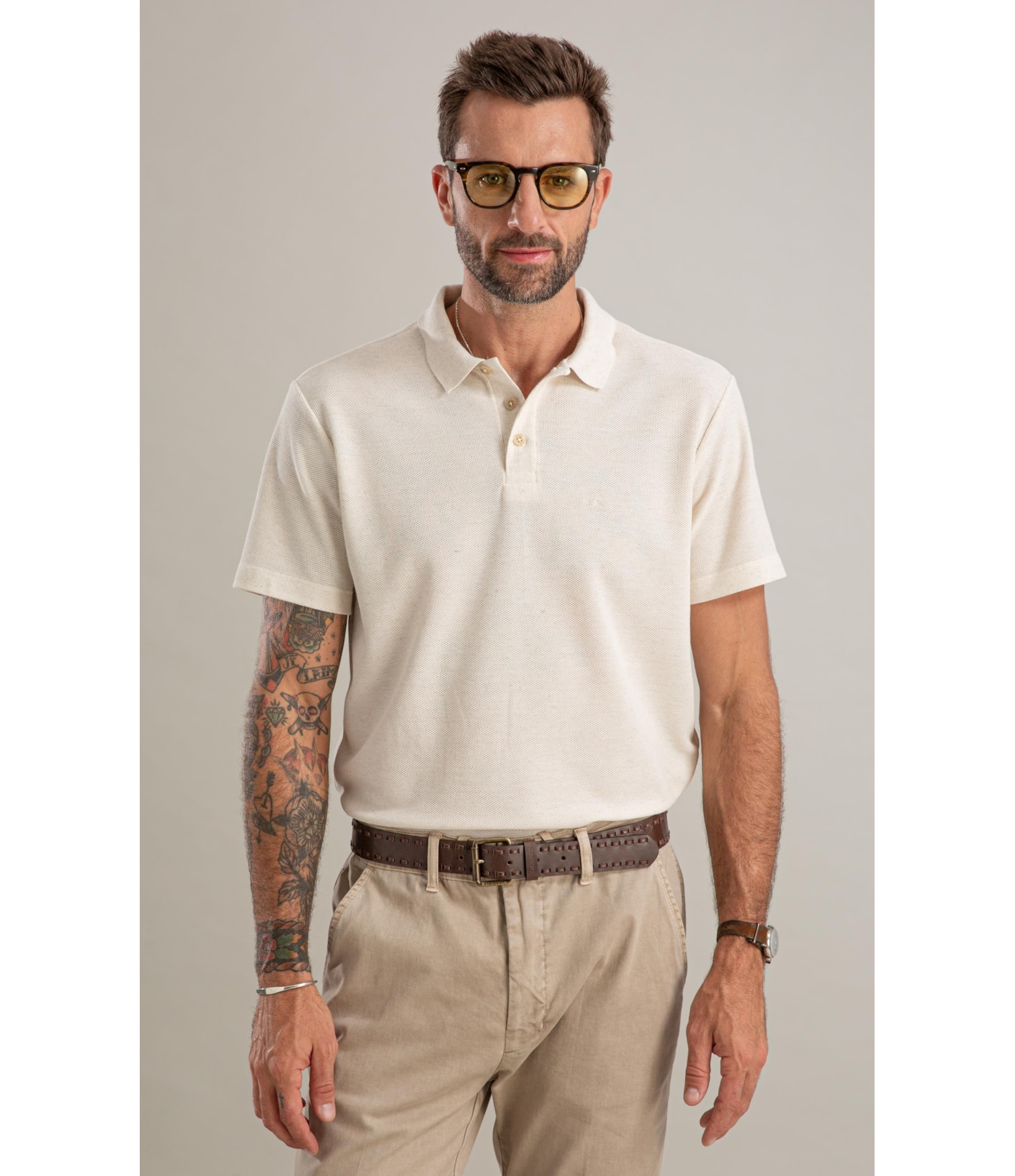 Polo Favo Linho Bf Natural