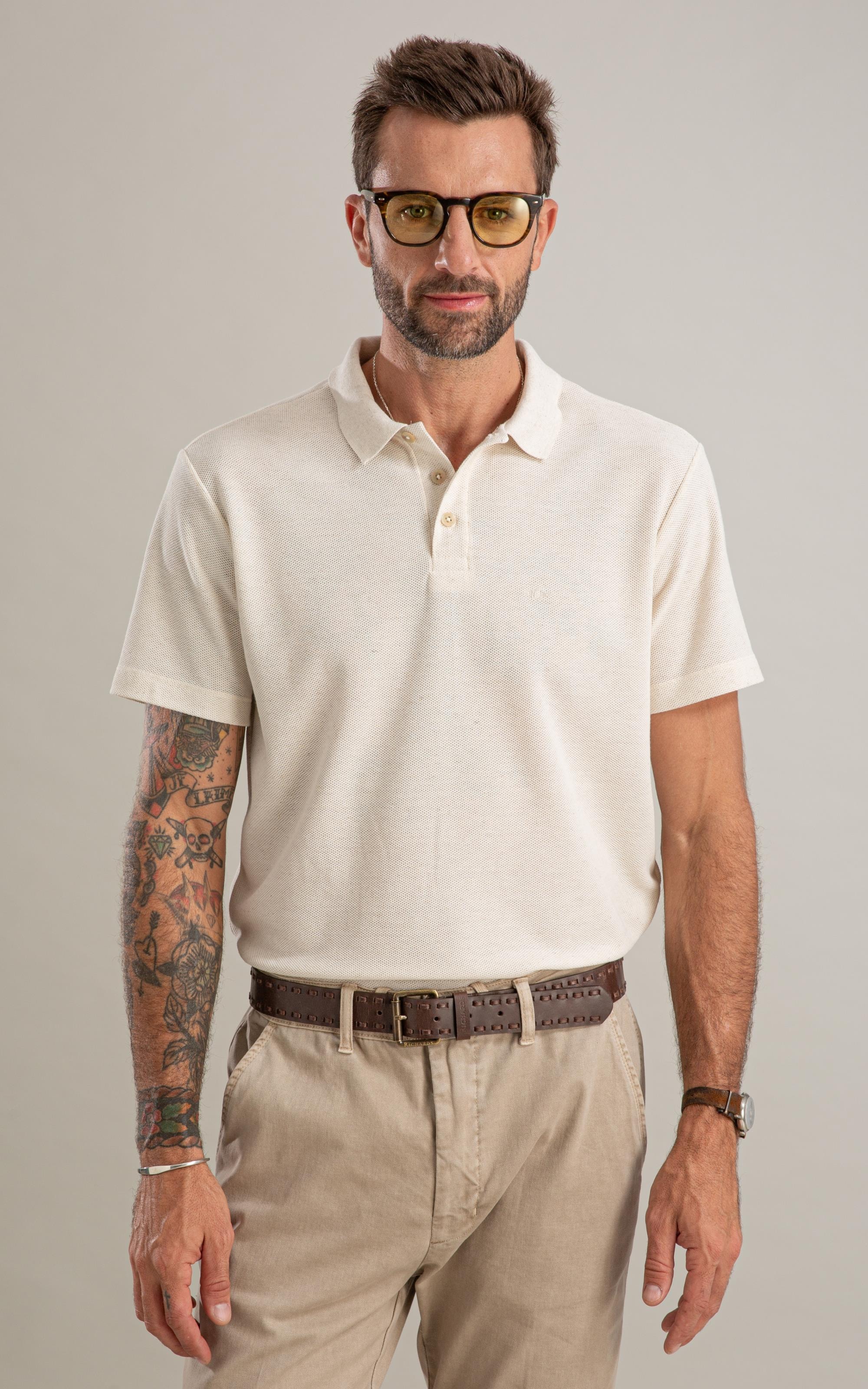 Polo Favo Linho Bf Natural