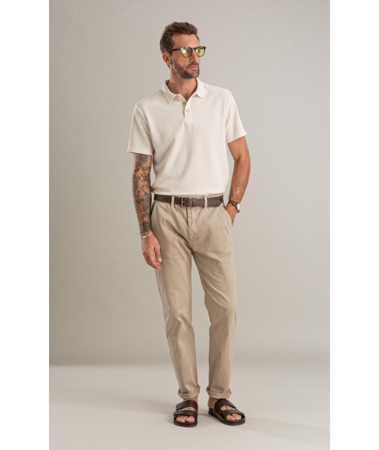 Polo Favo Linho Bf Natural