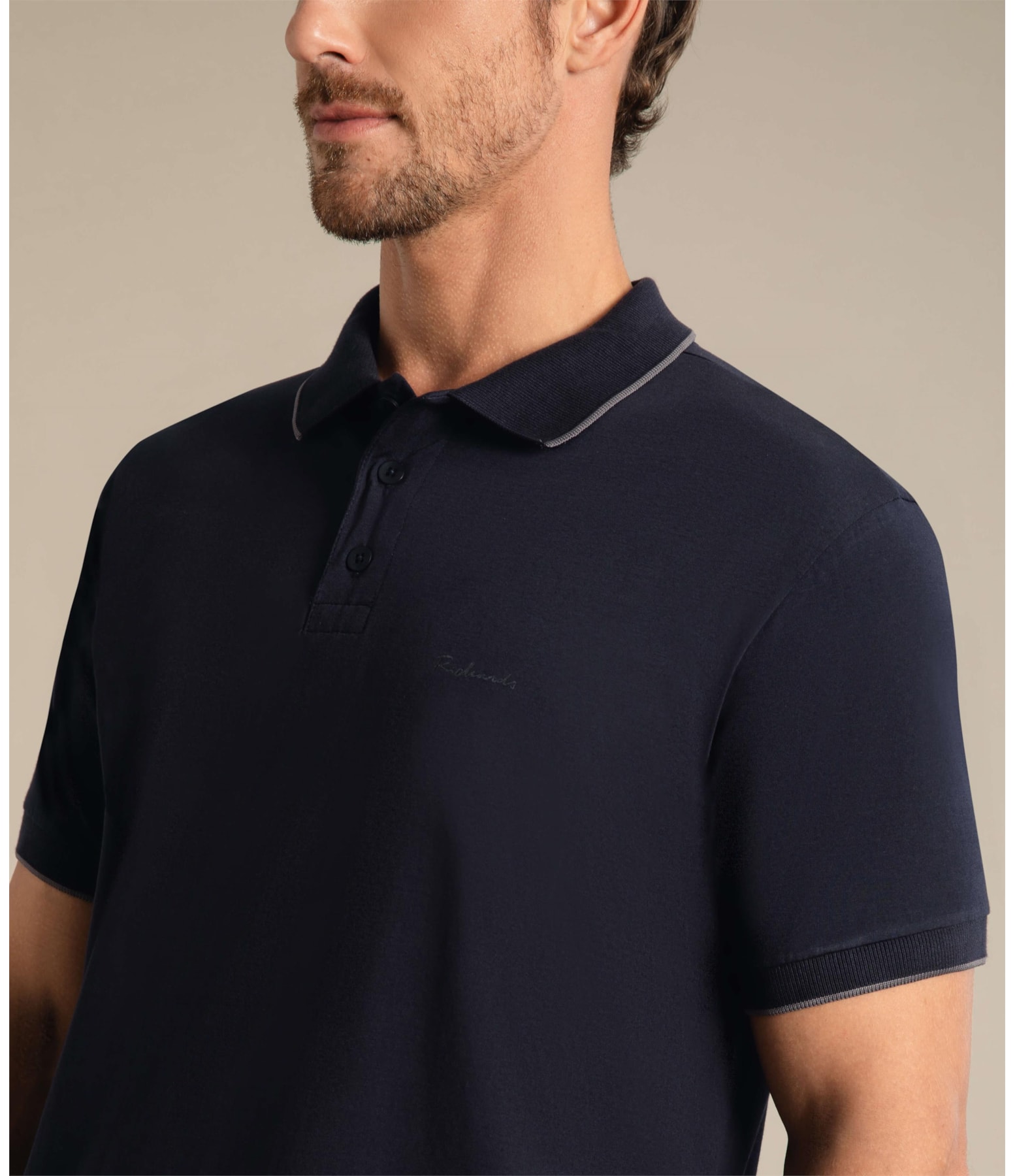Polo Grid Pima Com Friso Dark Navy