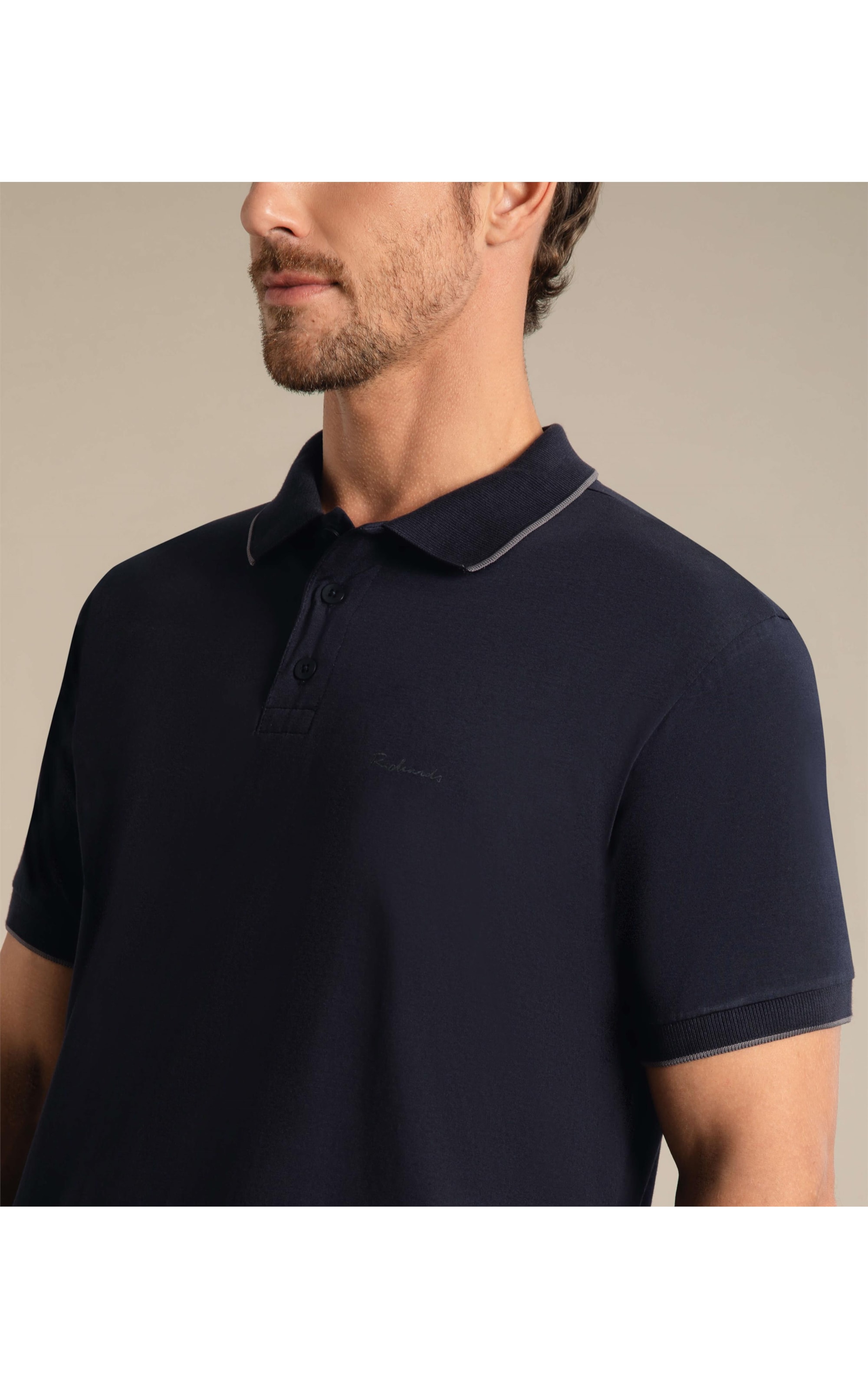 Polo Grid Pima Com Friso Dark Navy