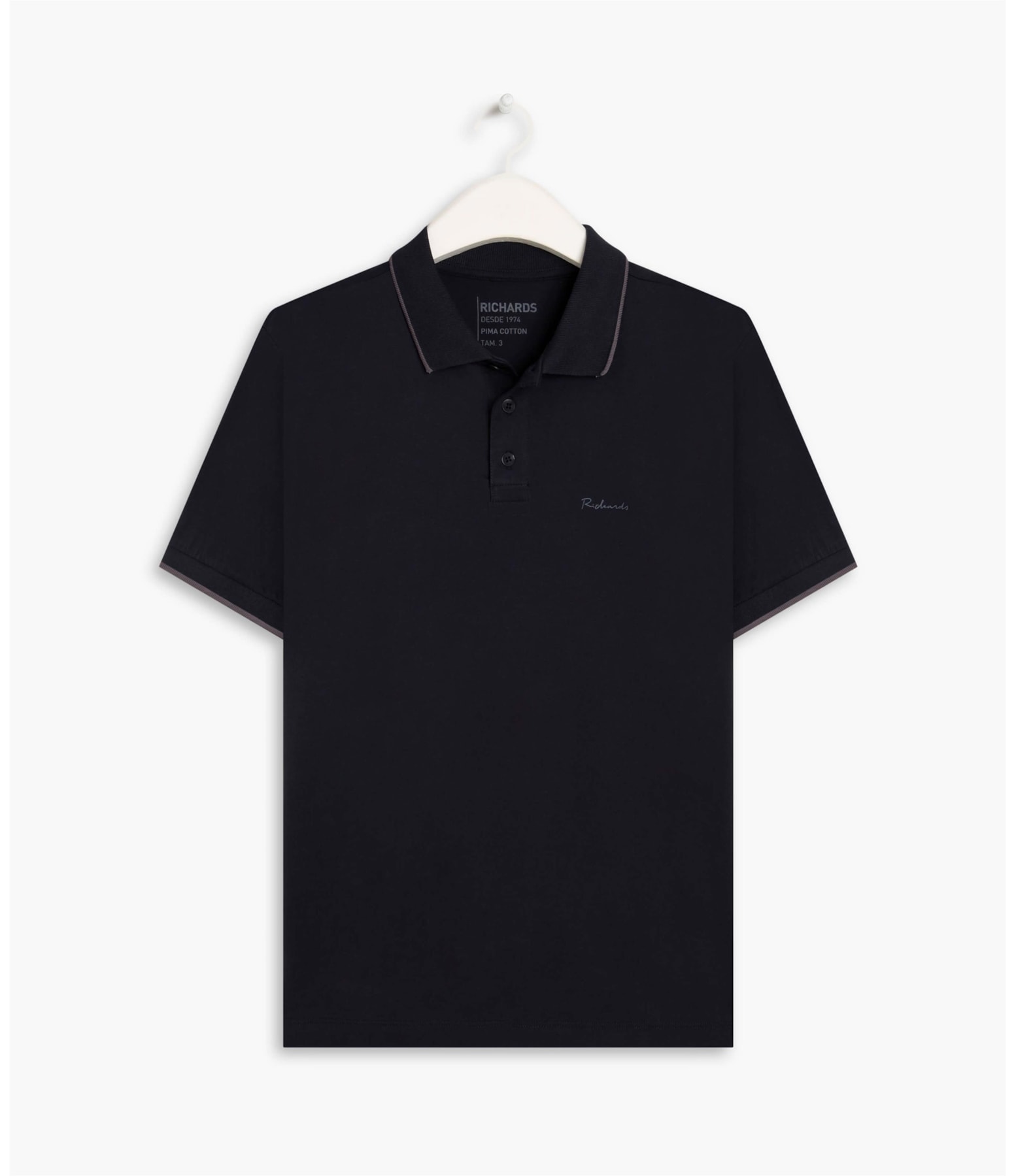 Polo Grid Pima Com Friso Dark Navy