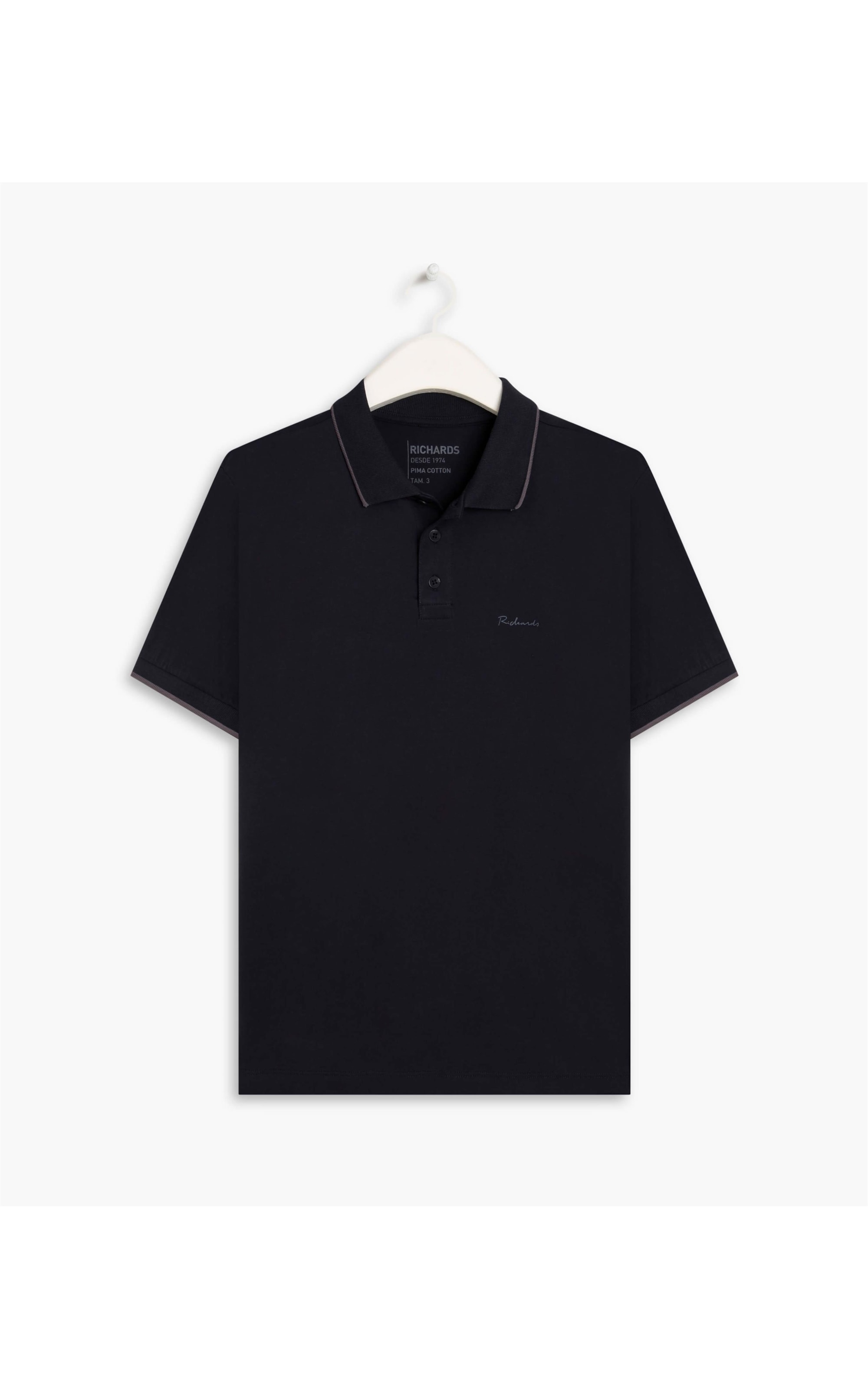Polo Grid Pima Com Friso Dark Navy