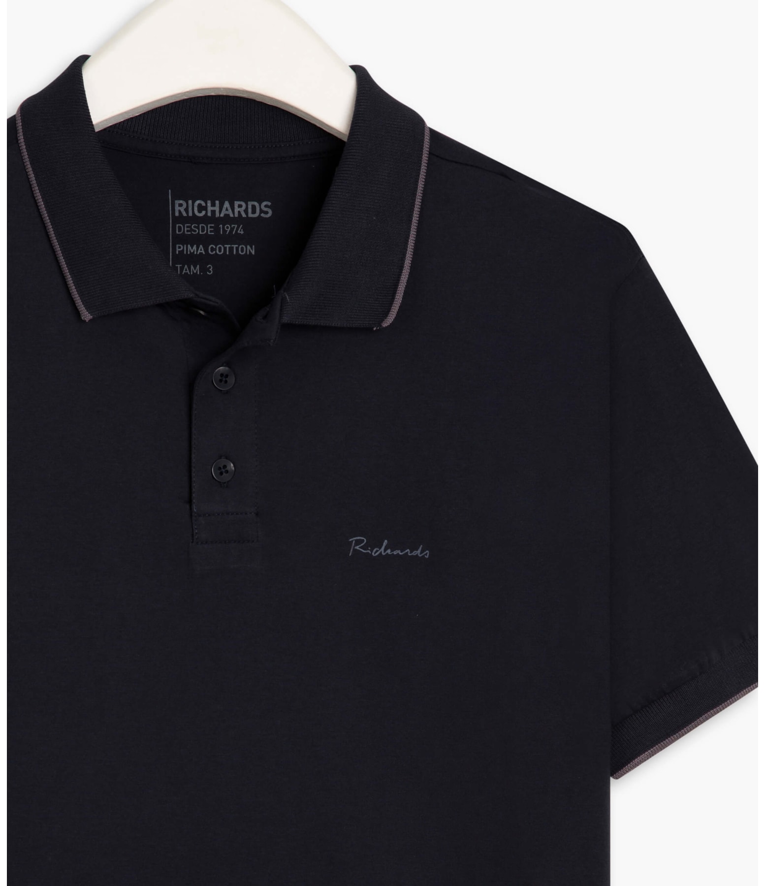 Polo Grid Pima Com Friso Dark Navy