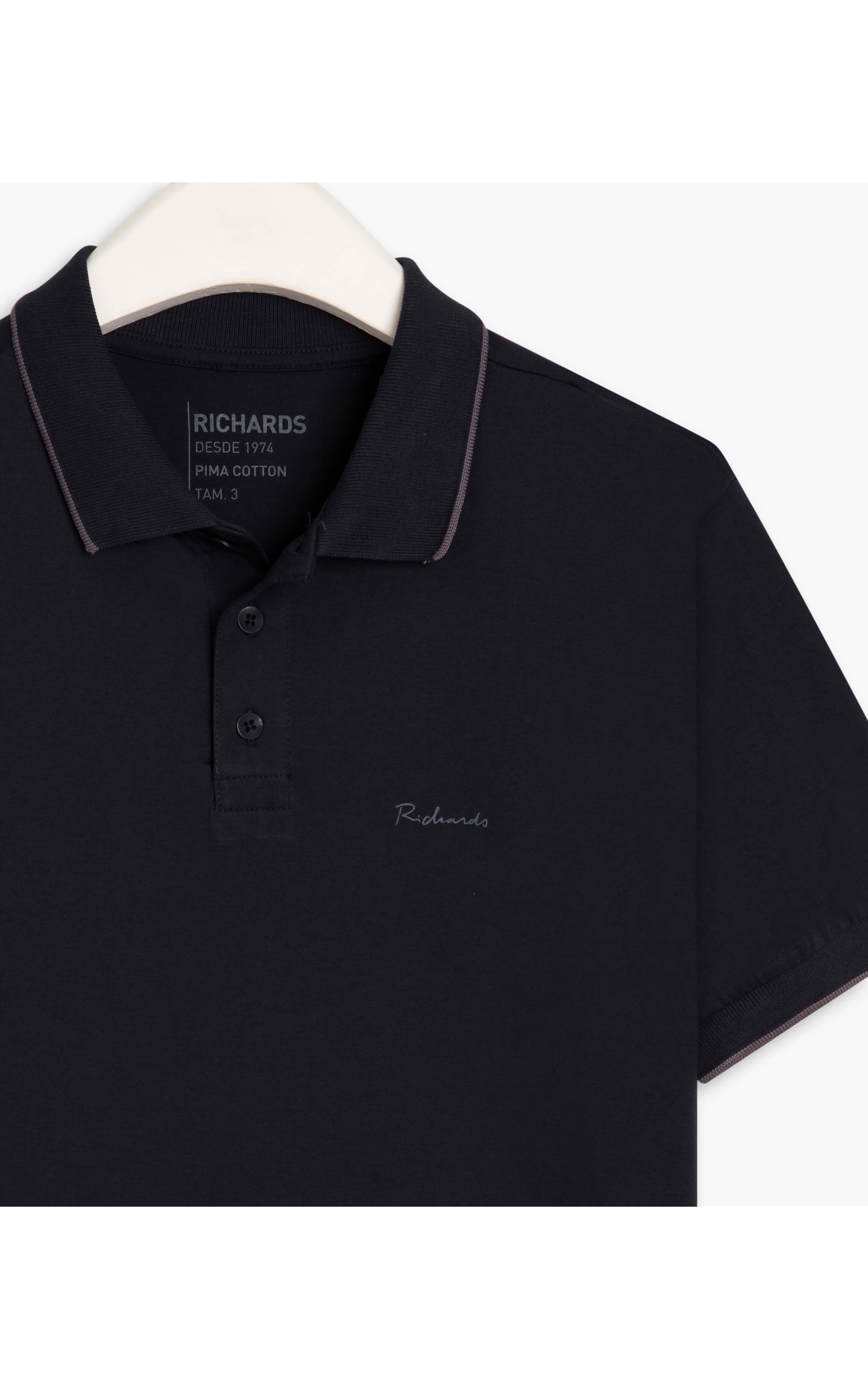 Polo Grid Pima Com Friso Dark Navy