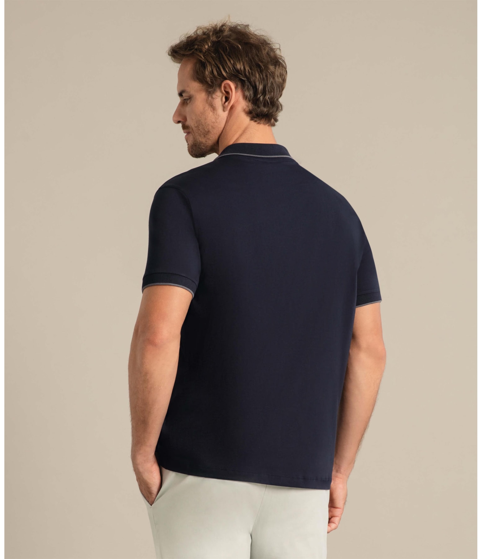 Polo Grid Pima Com Friso Dark Navy