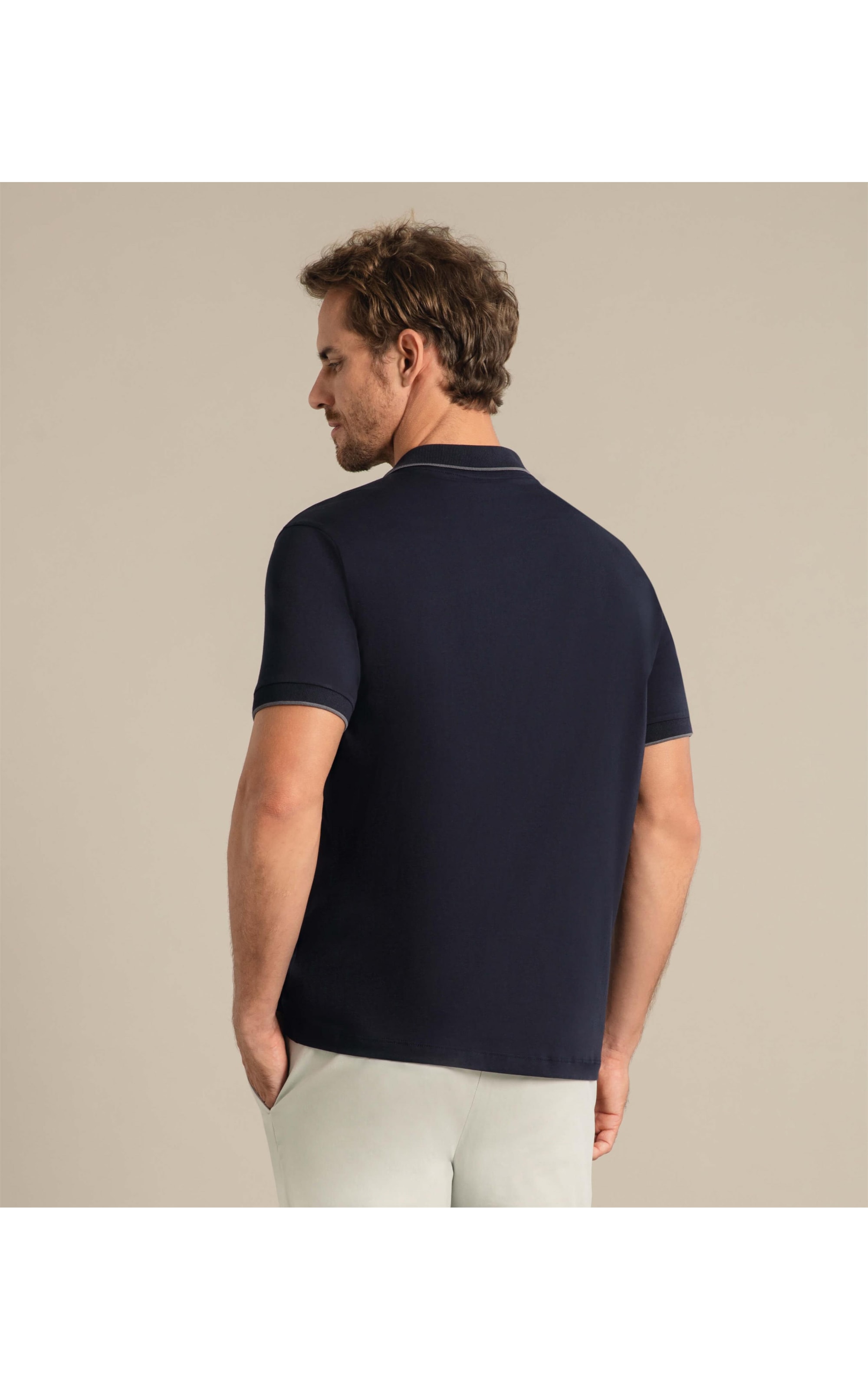 Polo Grid Pima Com Friso Dark Navy