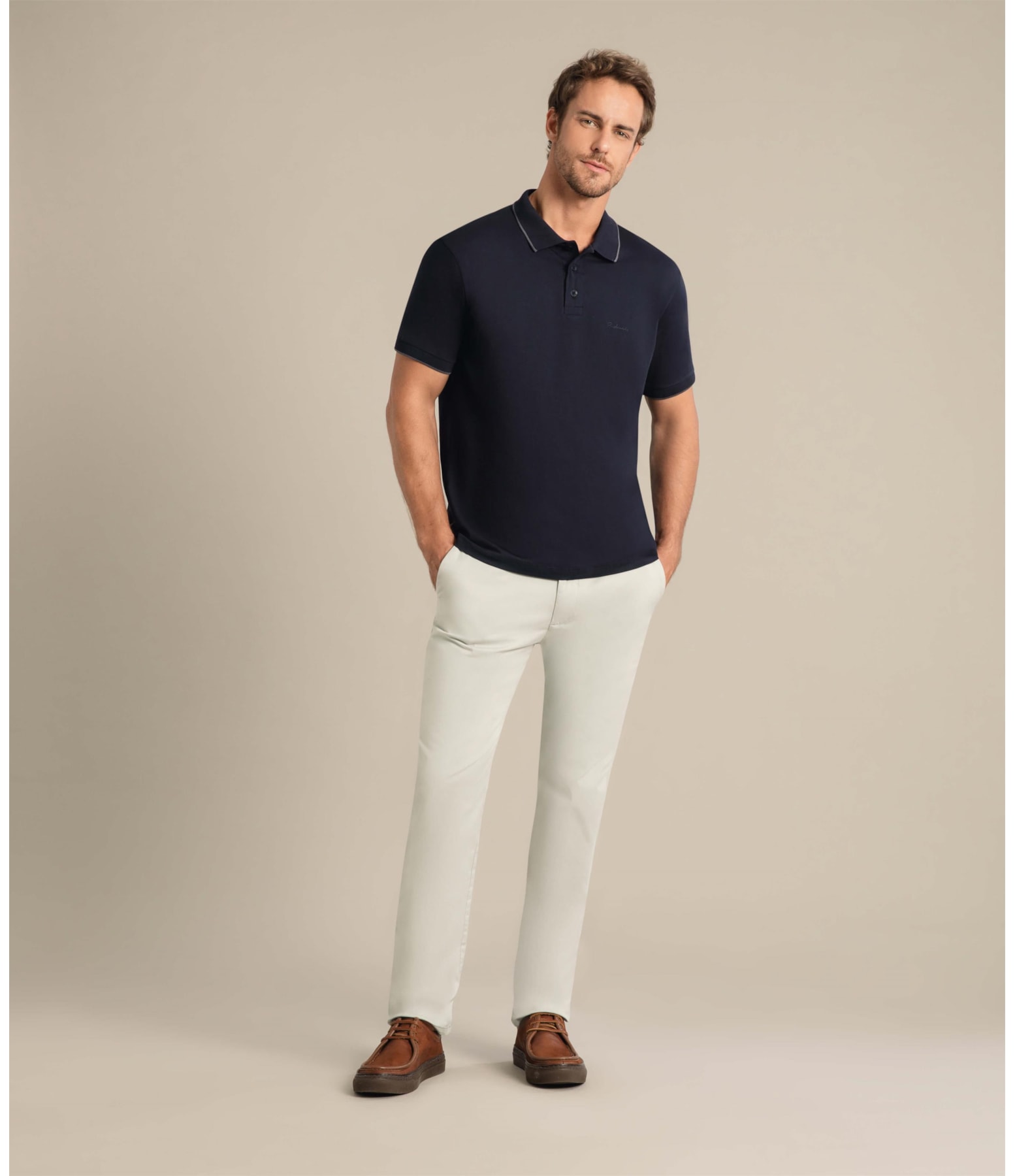 Polo Grid Pima Com Friso Dark Navy