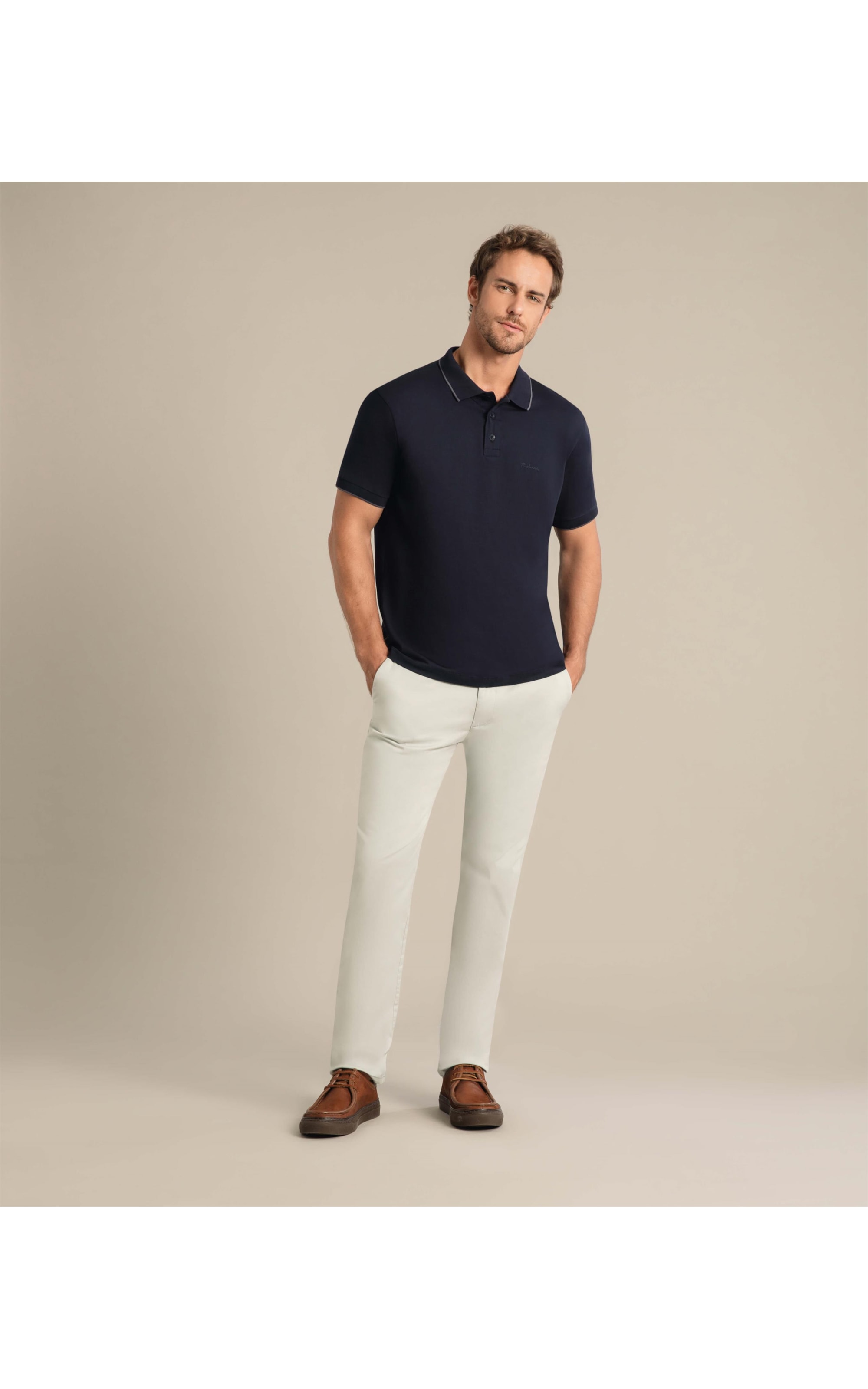 Polo Grid Pima Com Friso Dark Navy