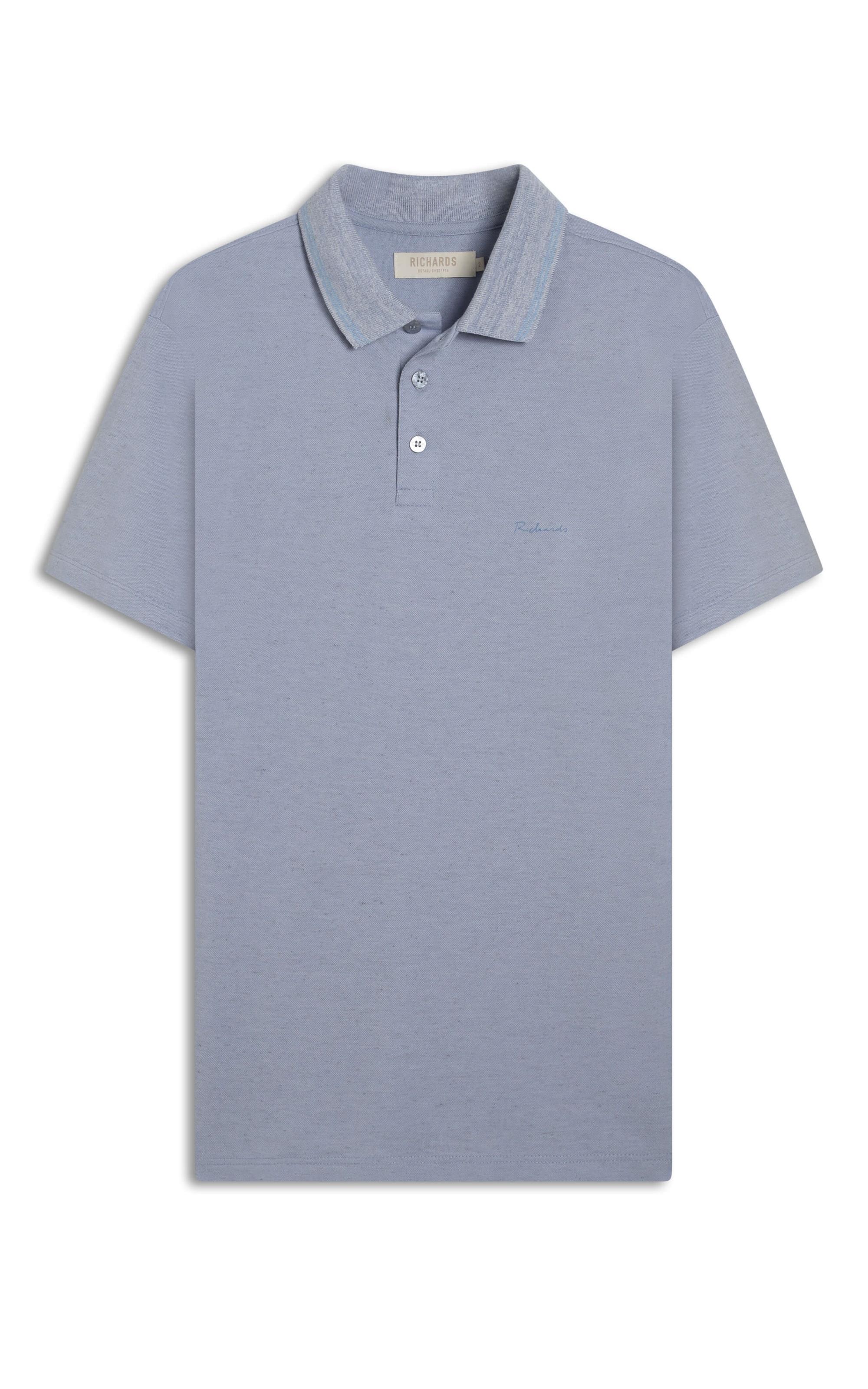 Polo Linho Piquet  C/ Friso Duplo Azul Claro
