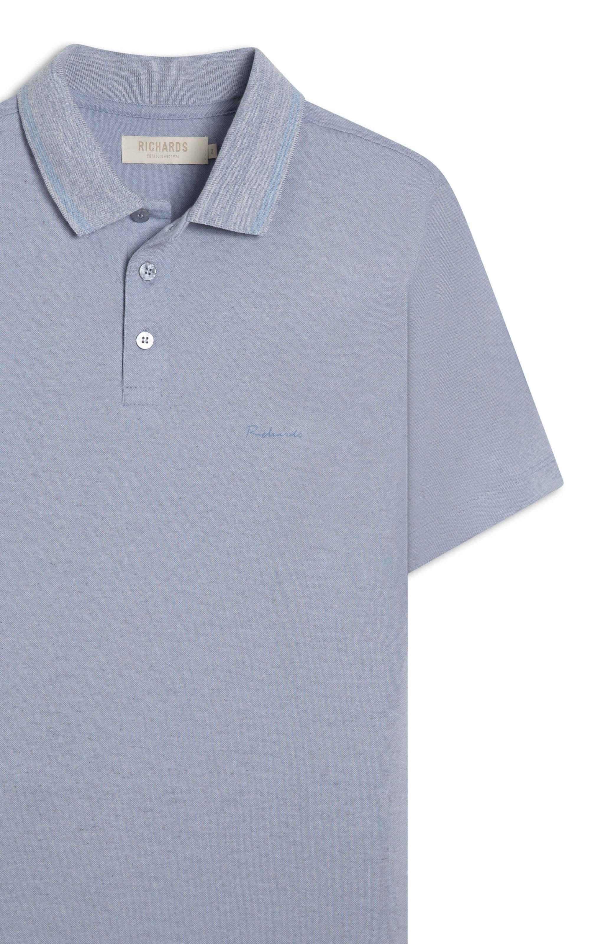 Polo Linho Piquet  C/ Friso Duplo Azul Claro
