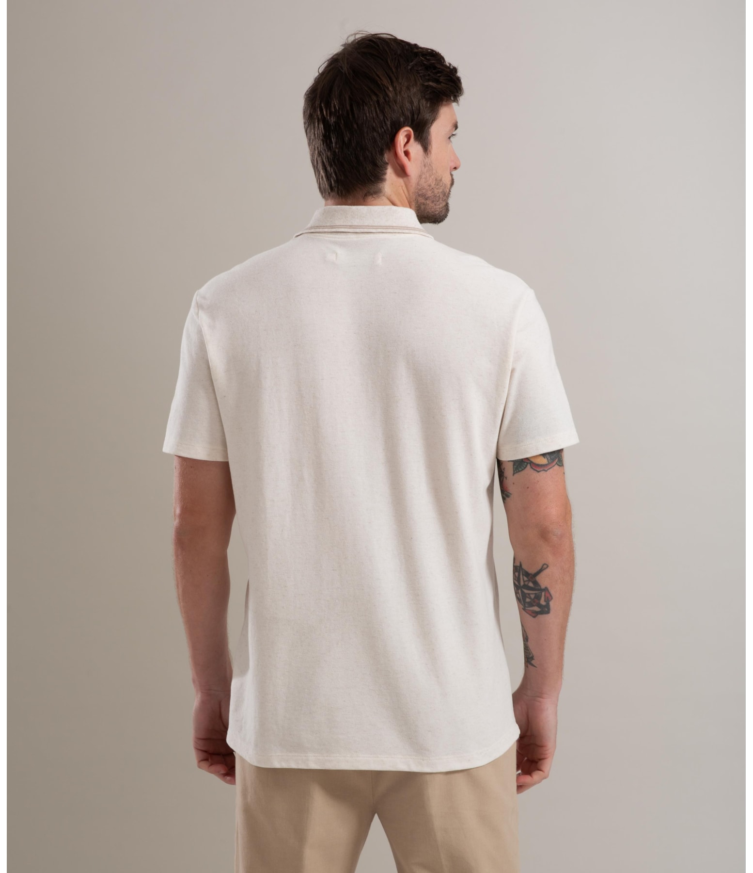 Polo Linho Piquet  C/ Friso Duplo Natural
