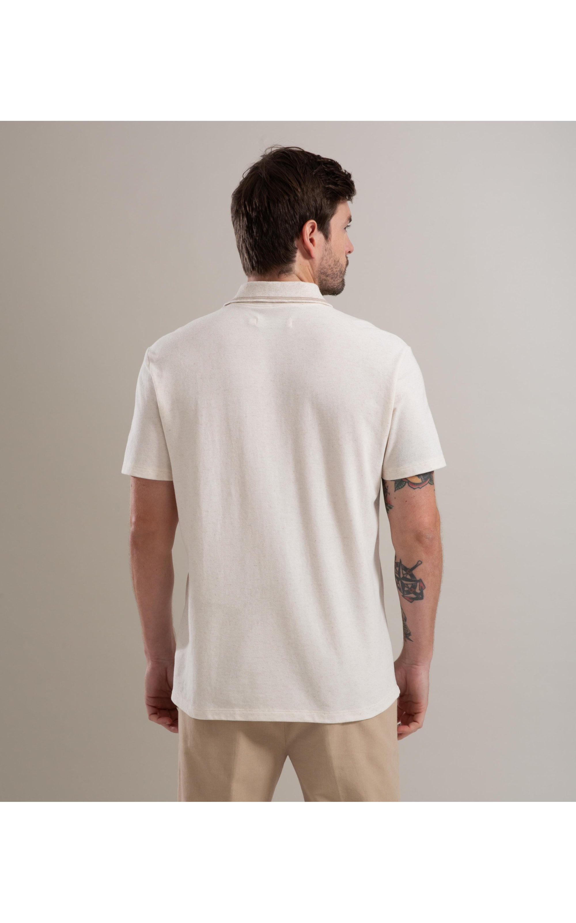 Polo Linho Piquet  C/ Friso Duplo Natural