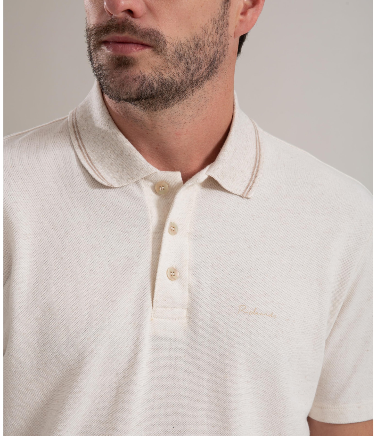 Polo Linho Piquet  C/ Friso Duplo Natural