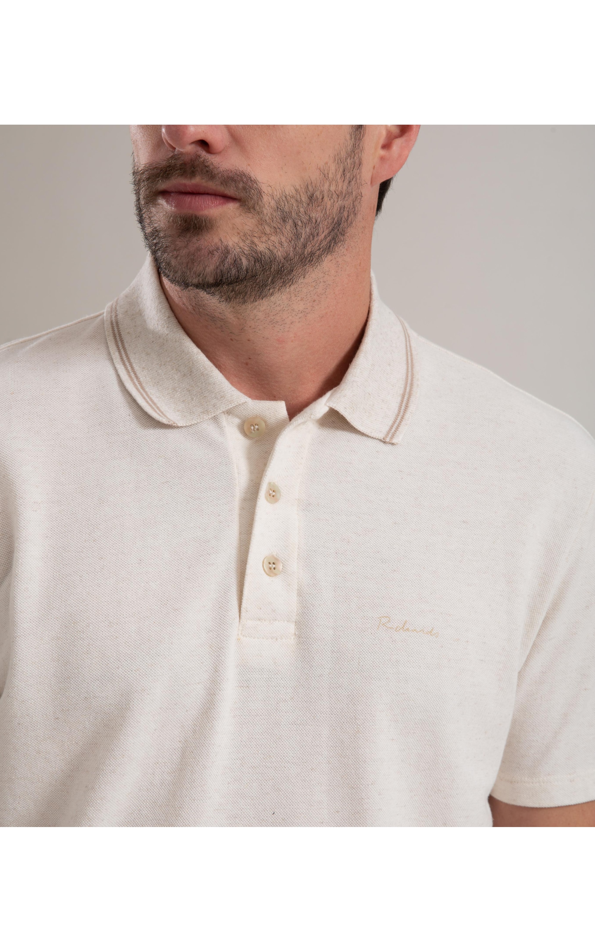 Polo Linho Piquet  C/ Friso Duplo Natural