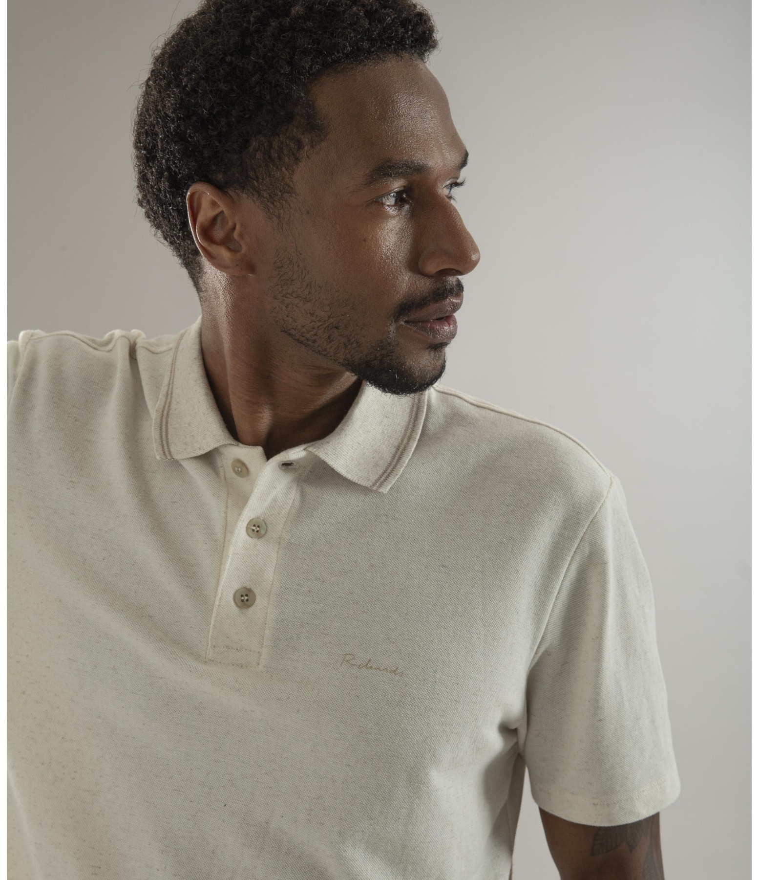 Polo Linho Piquet  C/ Friso Duplo Natural