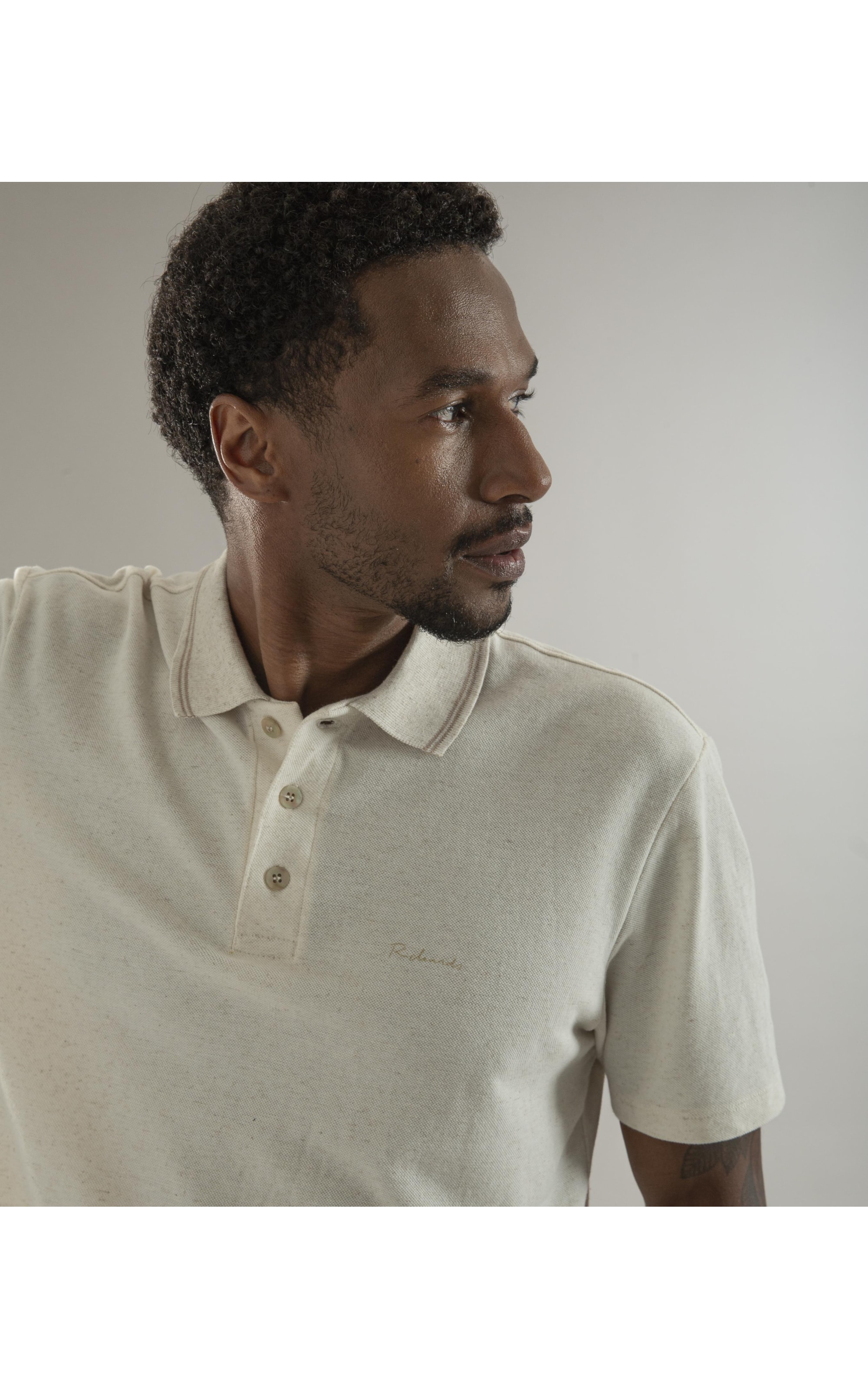 Polo Linho Piquet  C/ Friso Duplo Natural