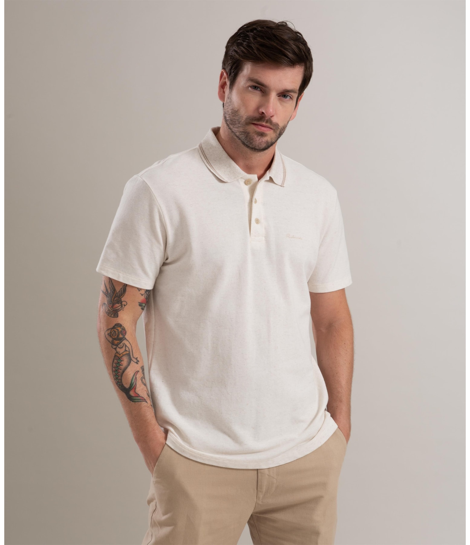 Polo Linho Piquet  C/ Friso Duplo Natural