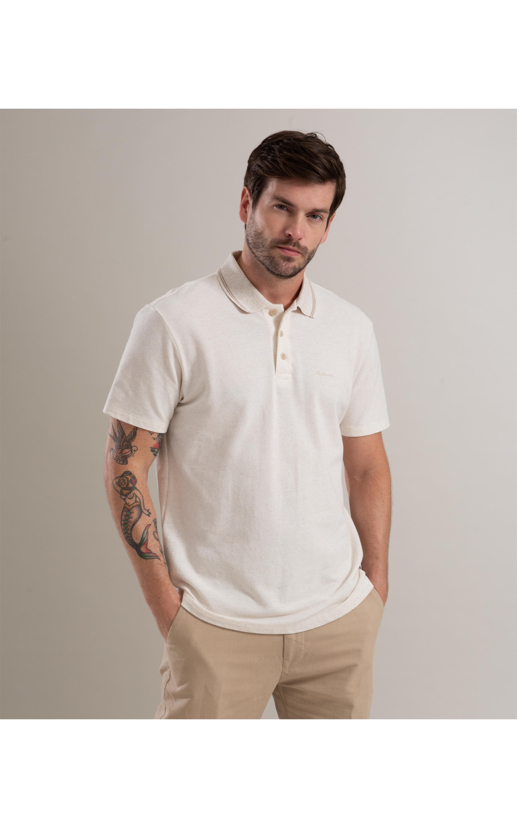 Polo Linho Piquet  C/ Friso Duplo Natural