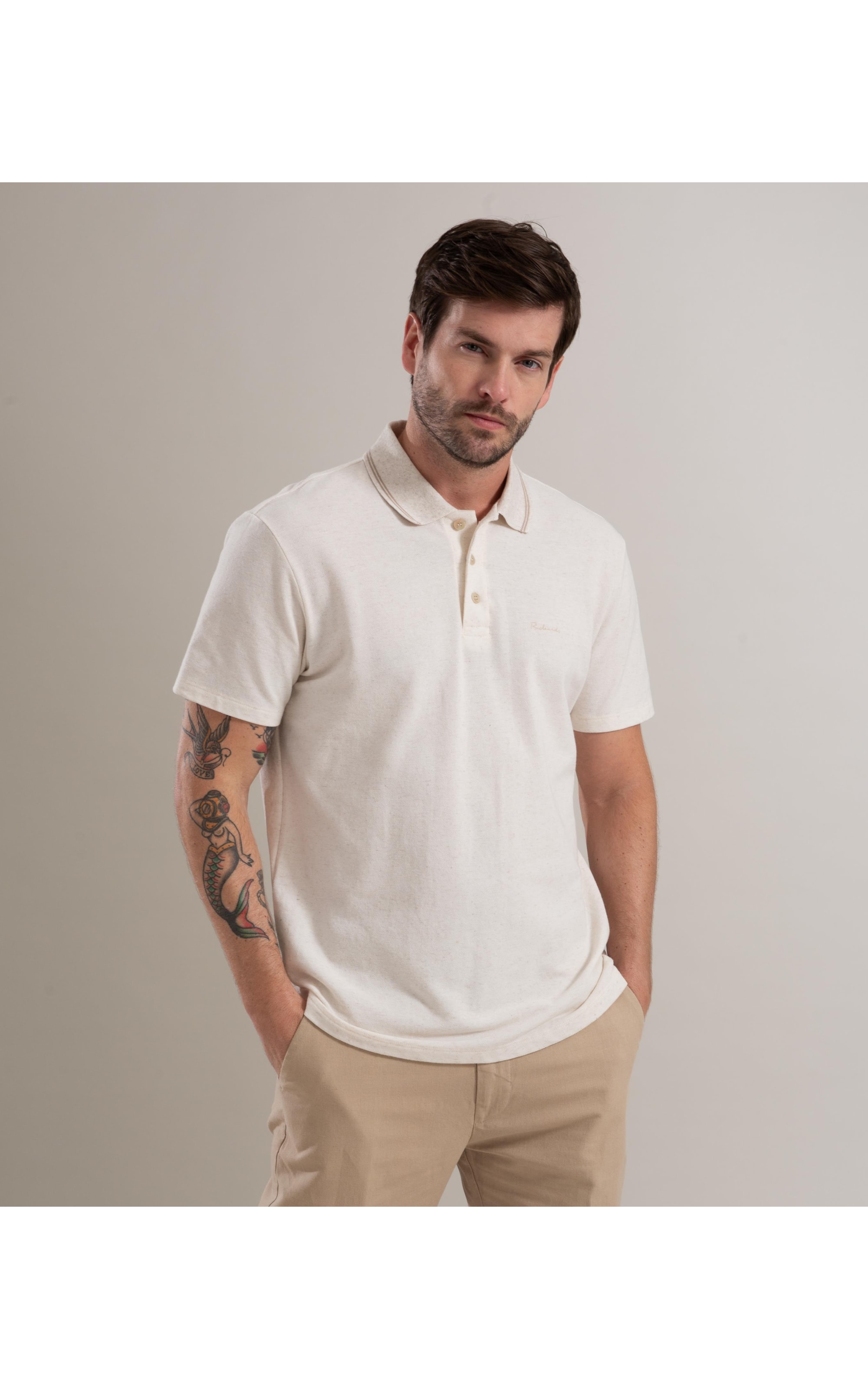 Polo Linho Piquet  C/ Friso Duplo Natural