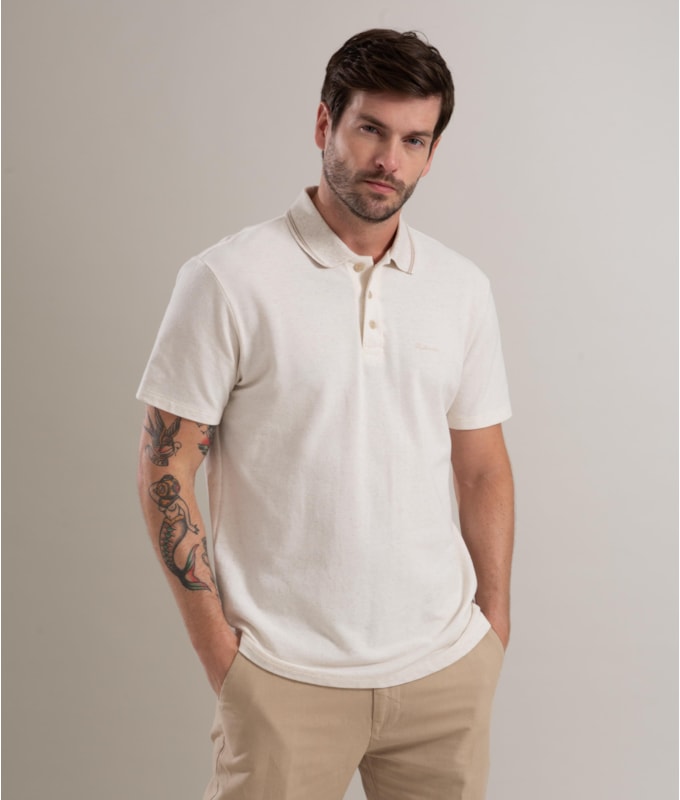 Polo Linho Piquet  C/ Friso Duplo Natural