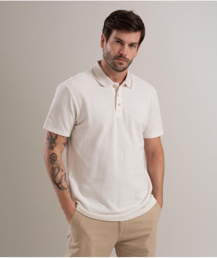 Polo Linho Piquet  C/ Friso Duplo Natural