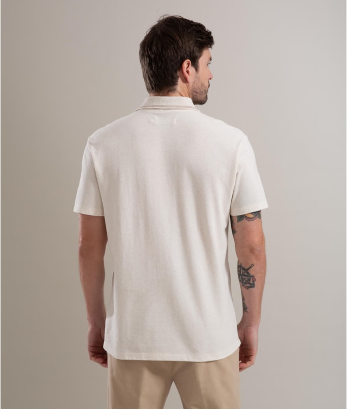 Polo Linho Piquet  C/ Friso Duplo Natural
