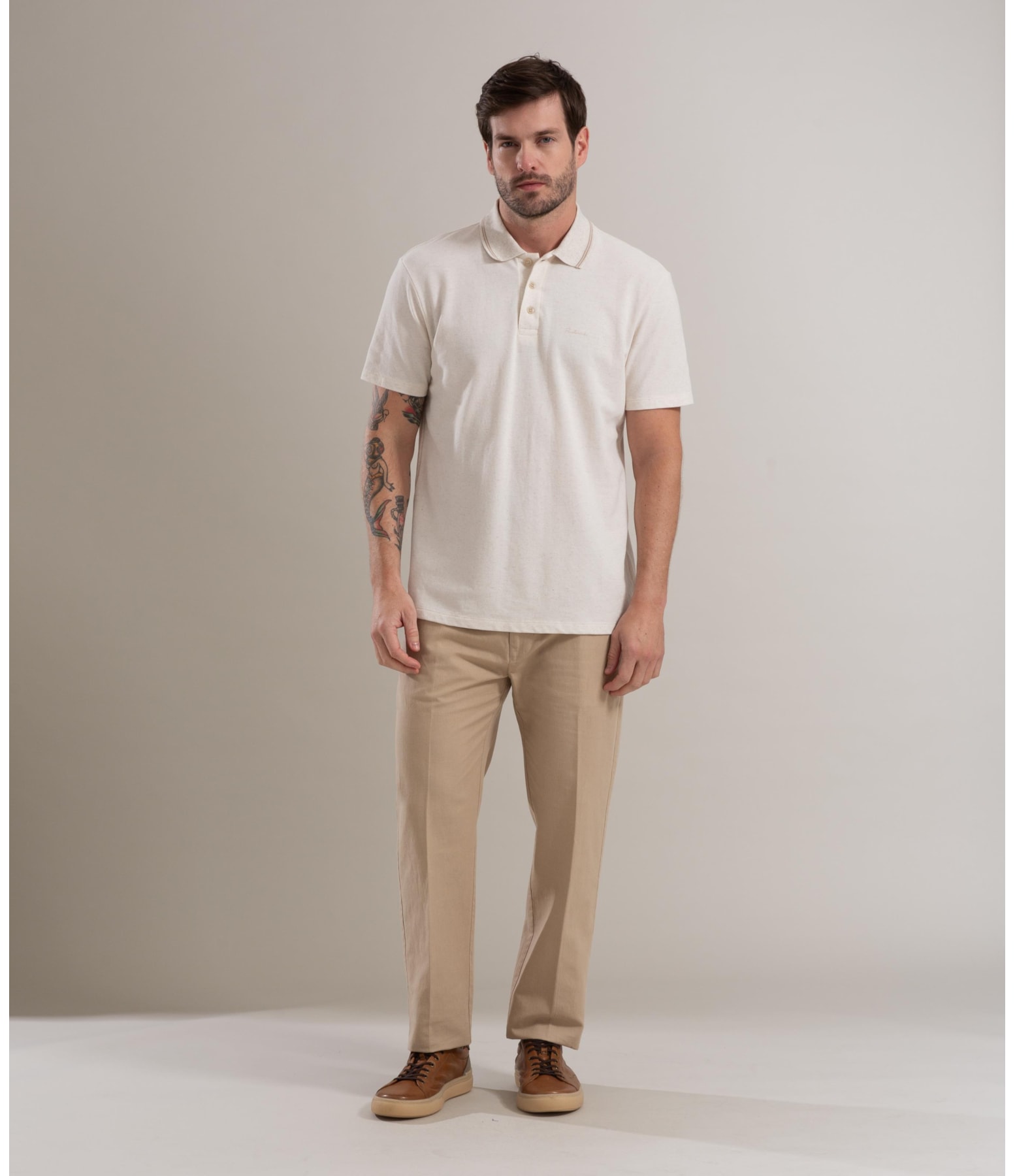 Polo Linho Piquet  C/ Friso Duplo Natural