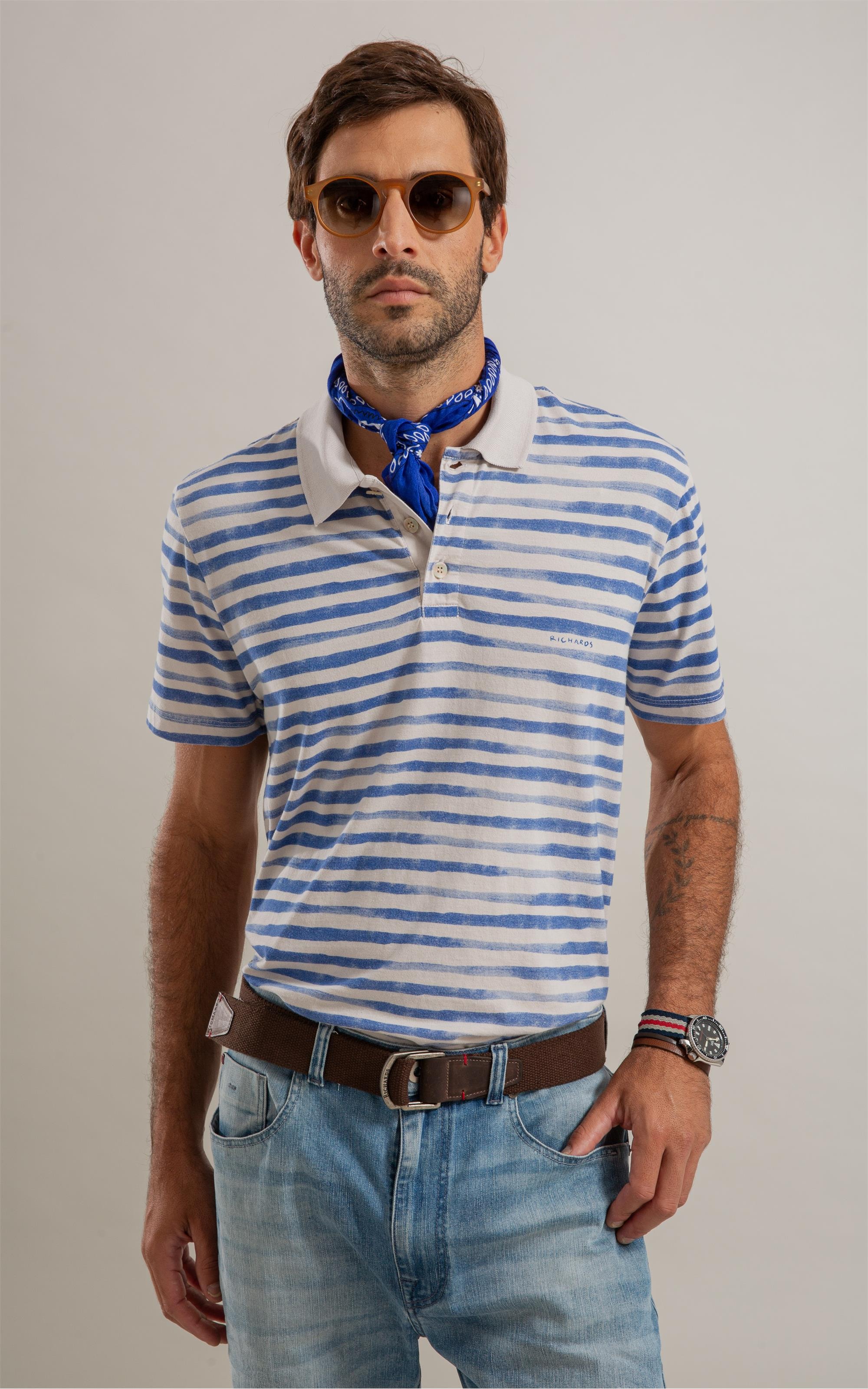 Polo Listrado Garnet Mc Bf Azul Bic
