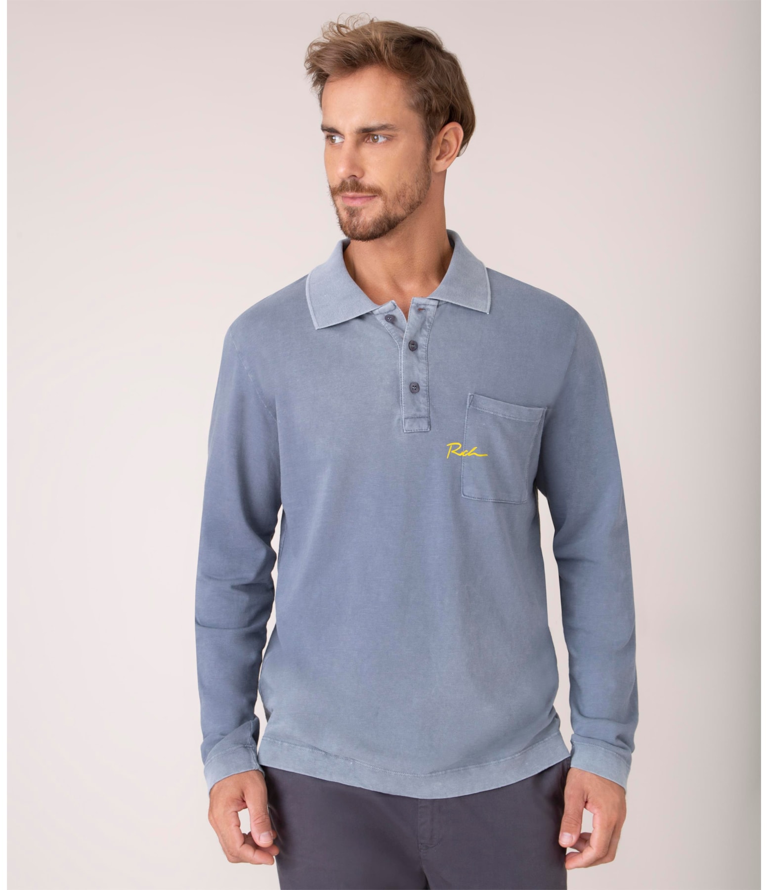 Polo Mc Ass Pocket Malhao Marmorizado Oceano