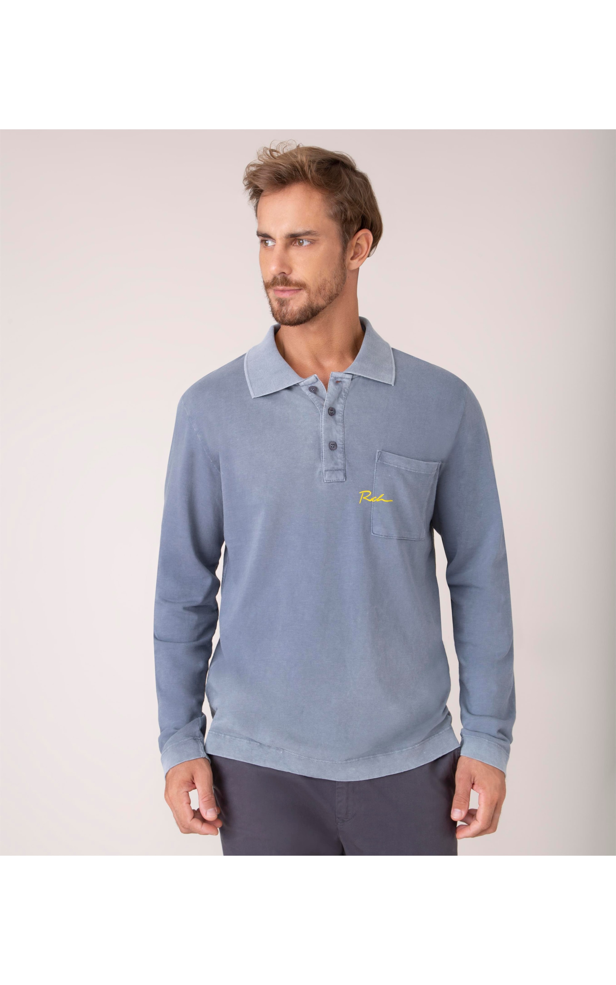 Polo Mc Ass Pocket Malhao Marmorizado Oceano