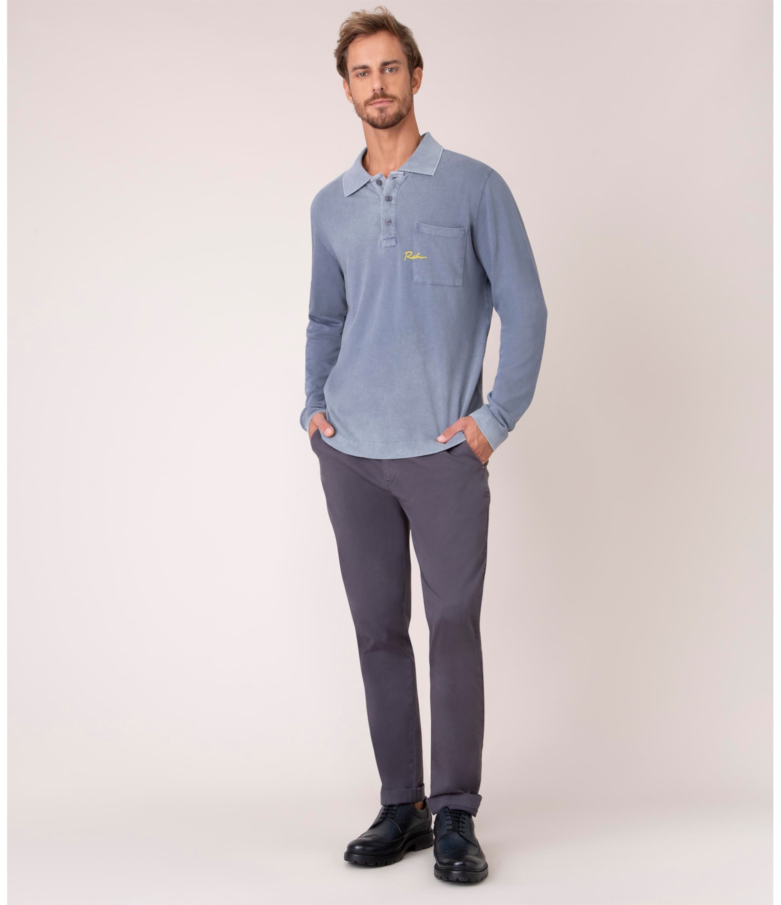 Polo Mc Ass Pocket Malhao Marmorizado Oceano