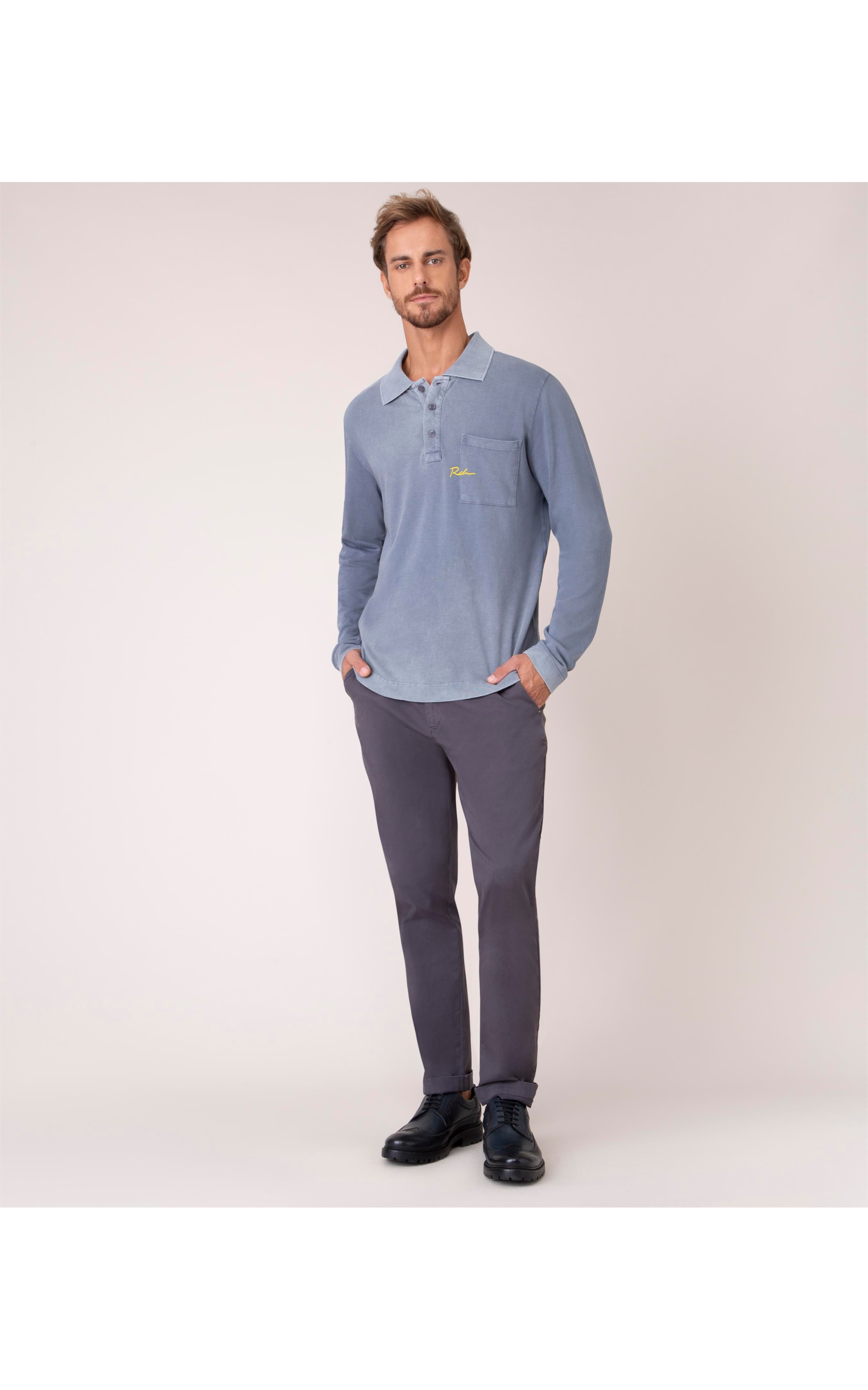 Polo Mc Ass Pocket Malhao Marmorizado Oceano