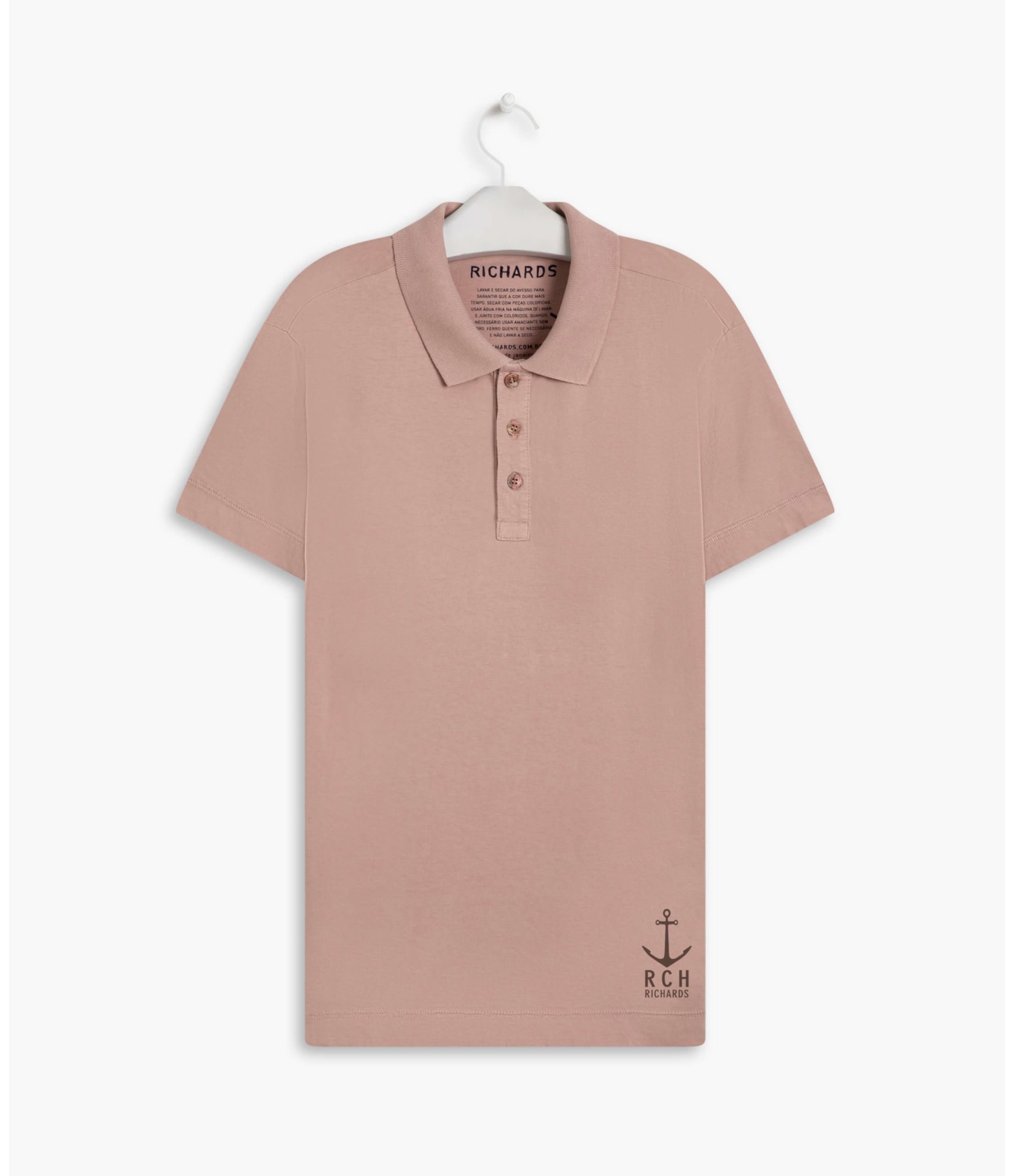 Polo Meia Malha Patch Âncora Rosa Dirty
