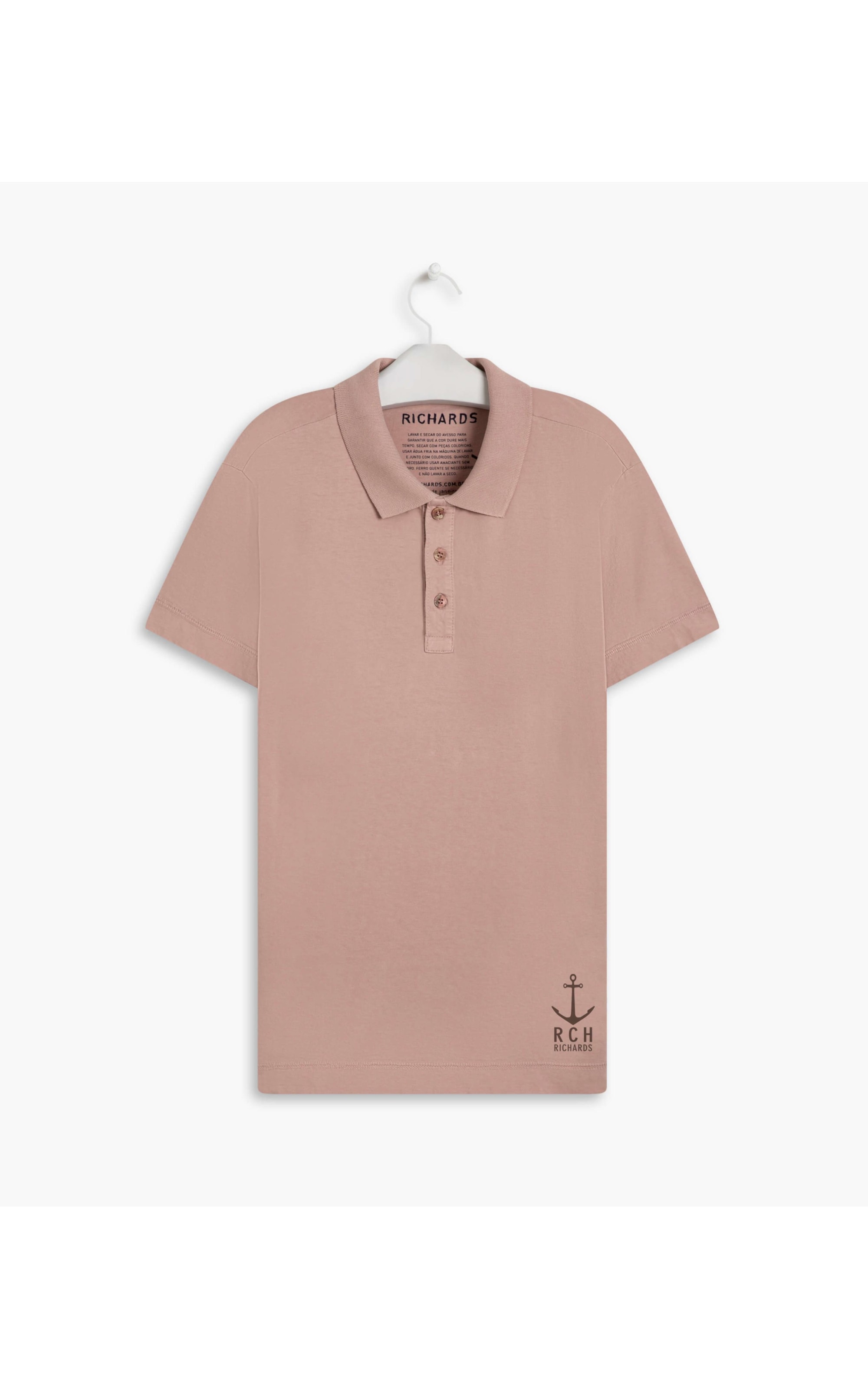 Polo Meia Malha Patch Âncora Rosa Dirty