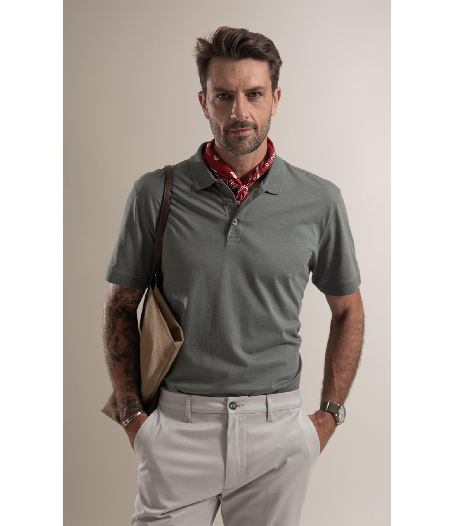 Polo  Pima  Punho New Classic Verde Army