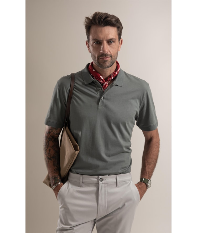 Polo  Pima  Punho New Classic Verde Army